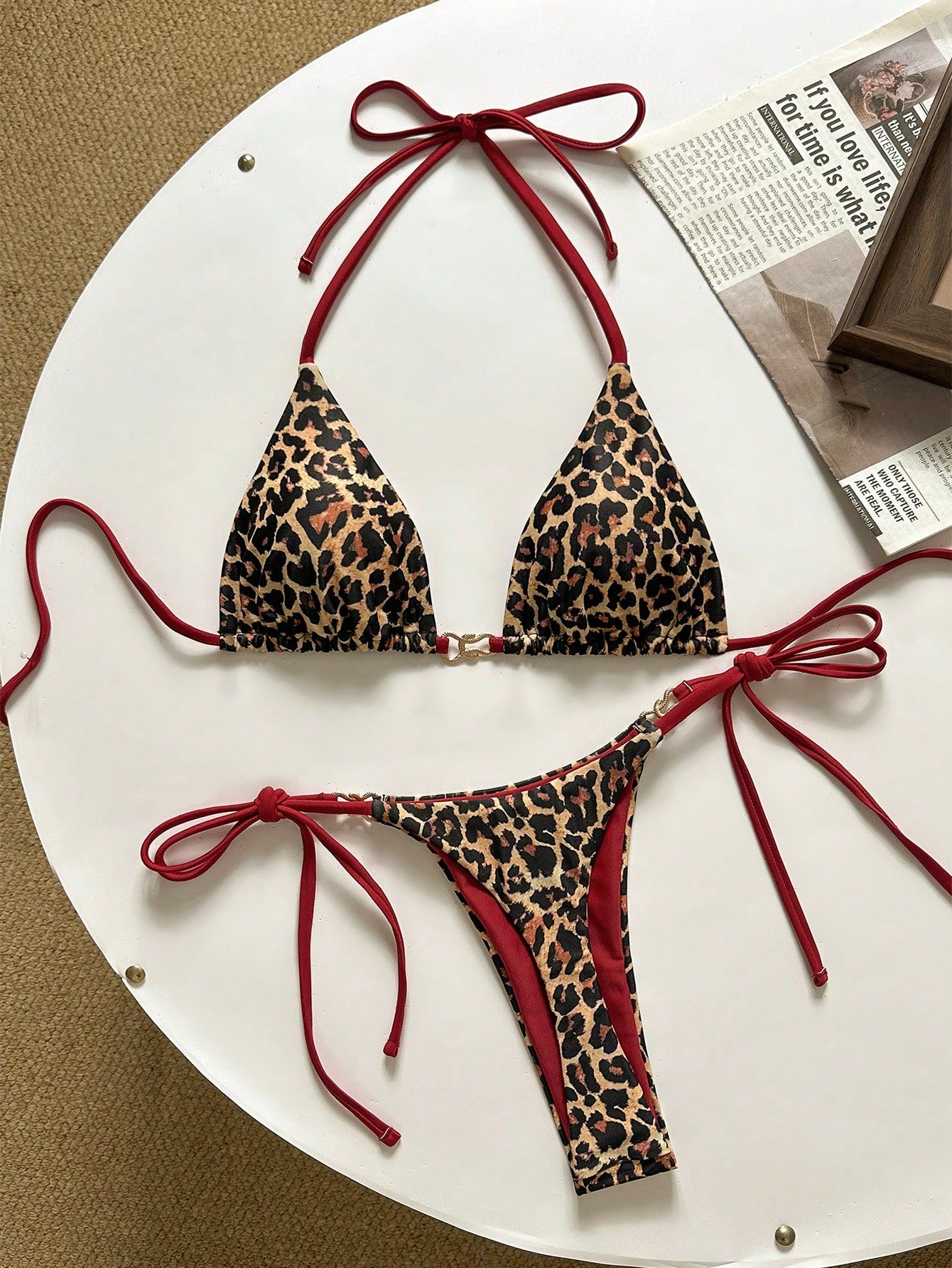 Swim Mod Women's Red And White Striped Bikini Set,Summer Tropical Beach Party Ho
