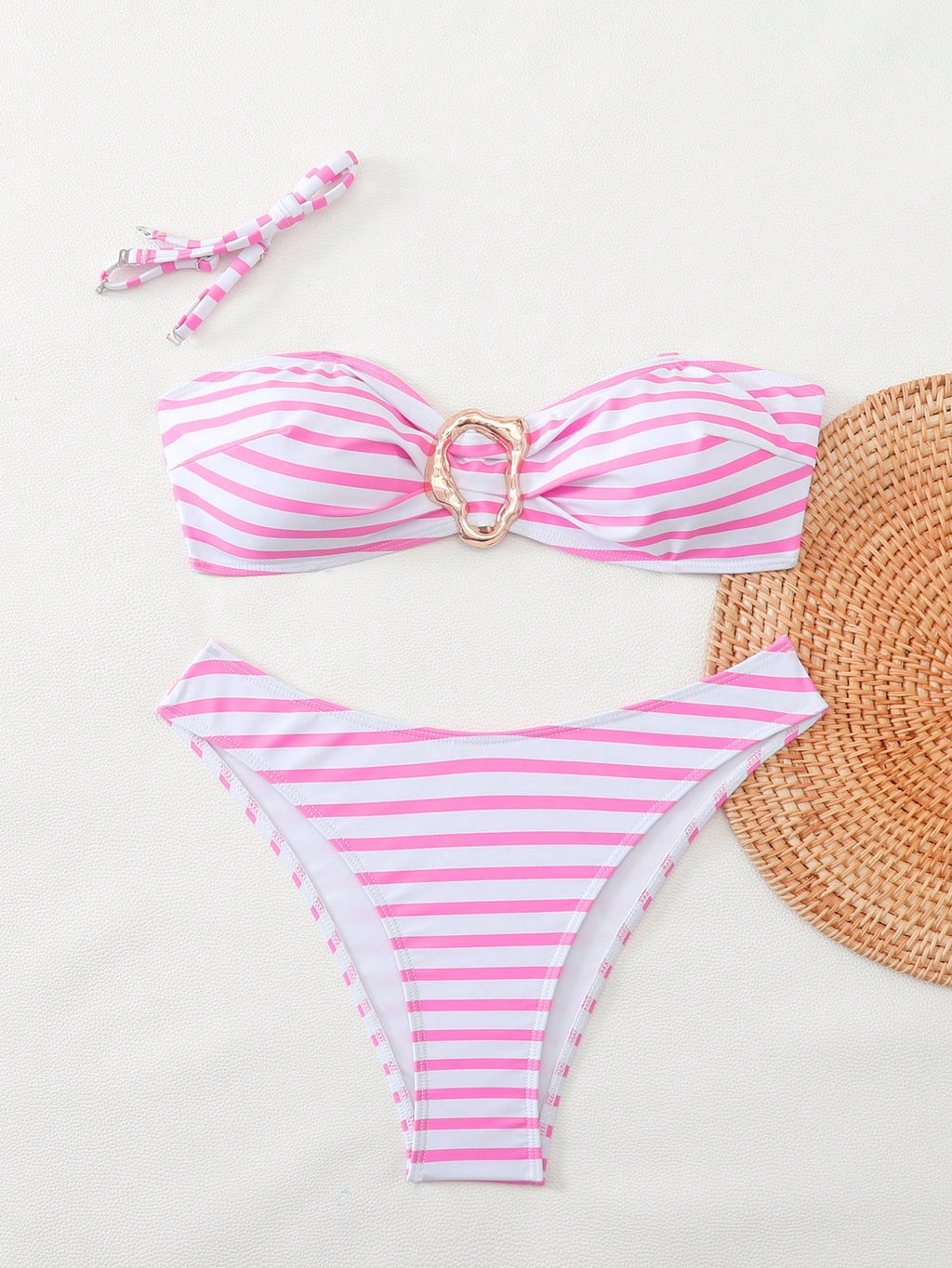 Swim Mod Women's 2-Piece Bikini Swimsuit,Blue And White Striped