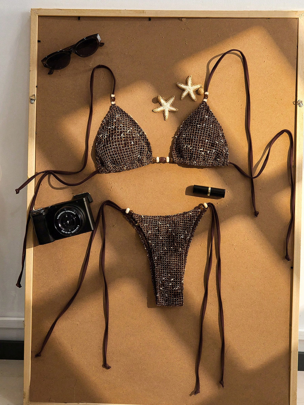 Women's Crochet Beaded Halter Backless Sexy Bikini Set, Bohemian