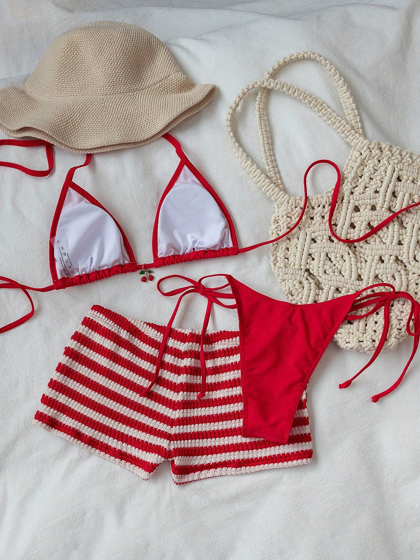 Women's 3-Piece Beach Bikini Set, Fashion Sexy Solid Color Metal
