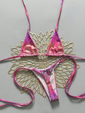 Swim Vcay Swim 2pcs/Set Snake Skin Textured Halter Triangle Bikini,Metallic Baby