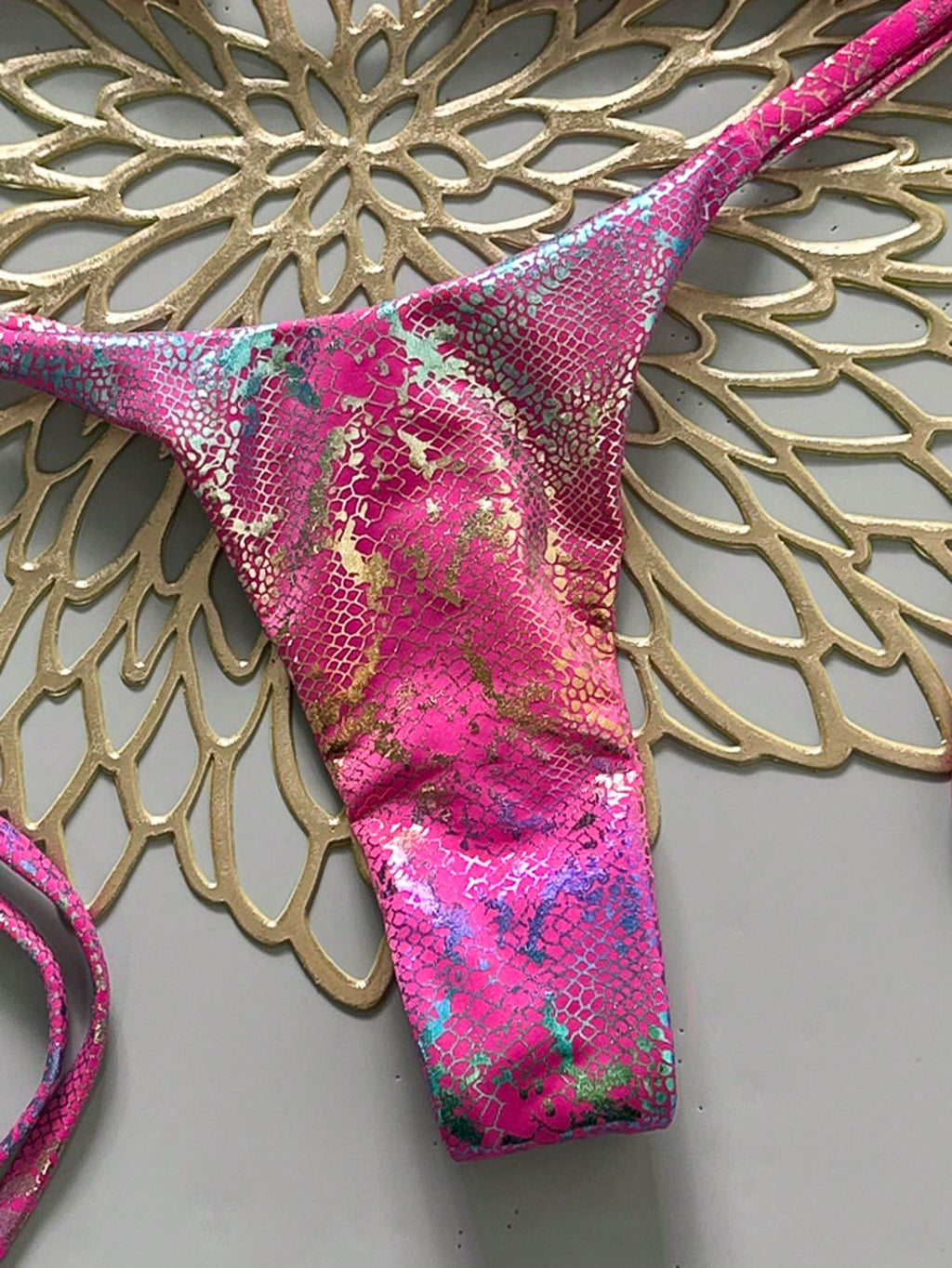Swim Vcay Swim 2pcs/Set Snake Skin Textured Halter Triangle Bikini,Metallic Baby