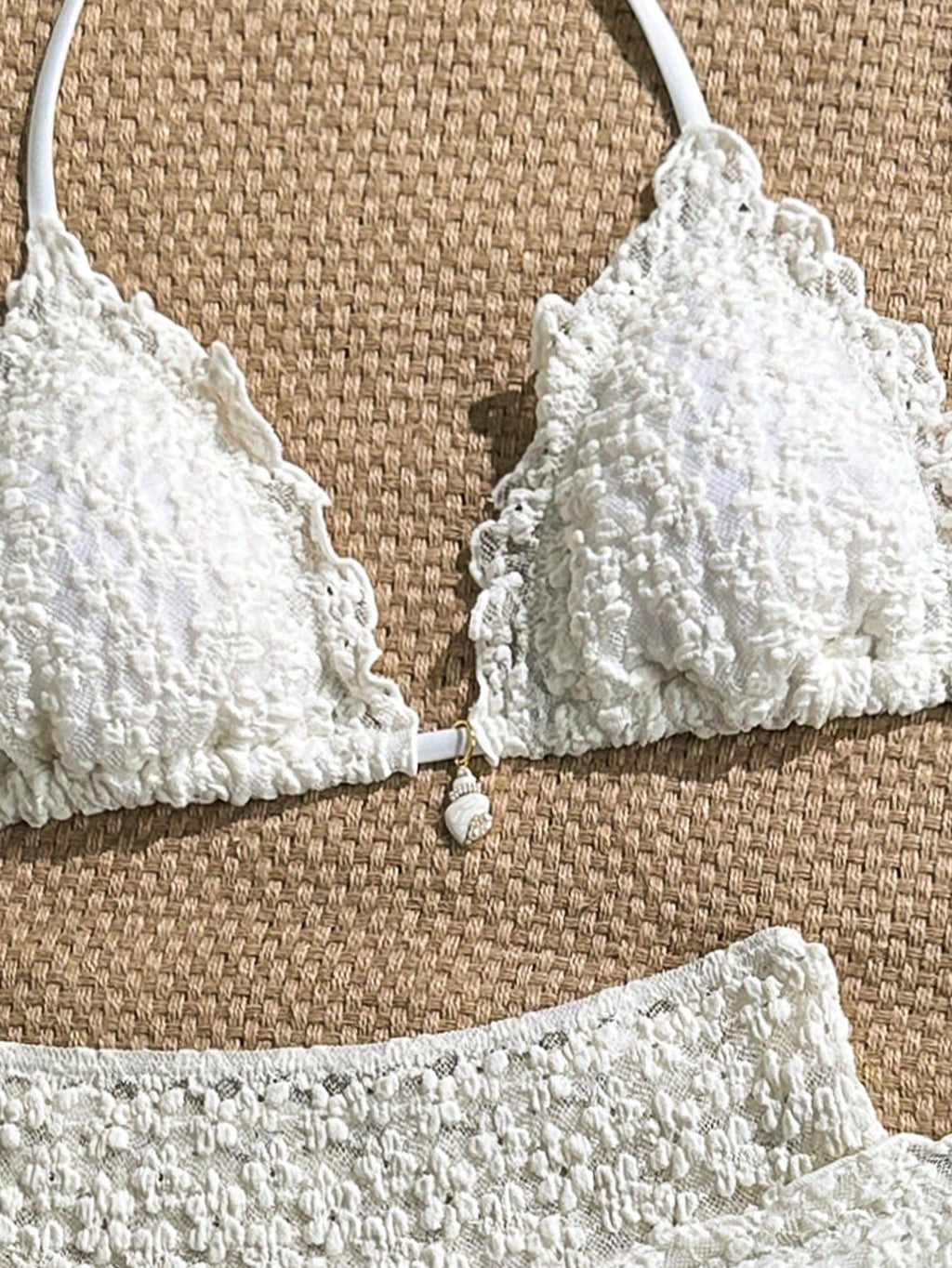 Swim Mod 3-Piece Set Pistachio Green Floral Textured Pearl Seashell
