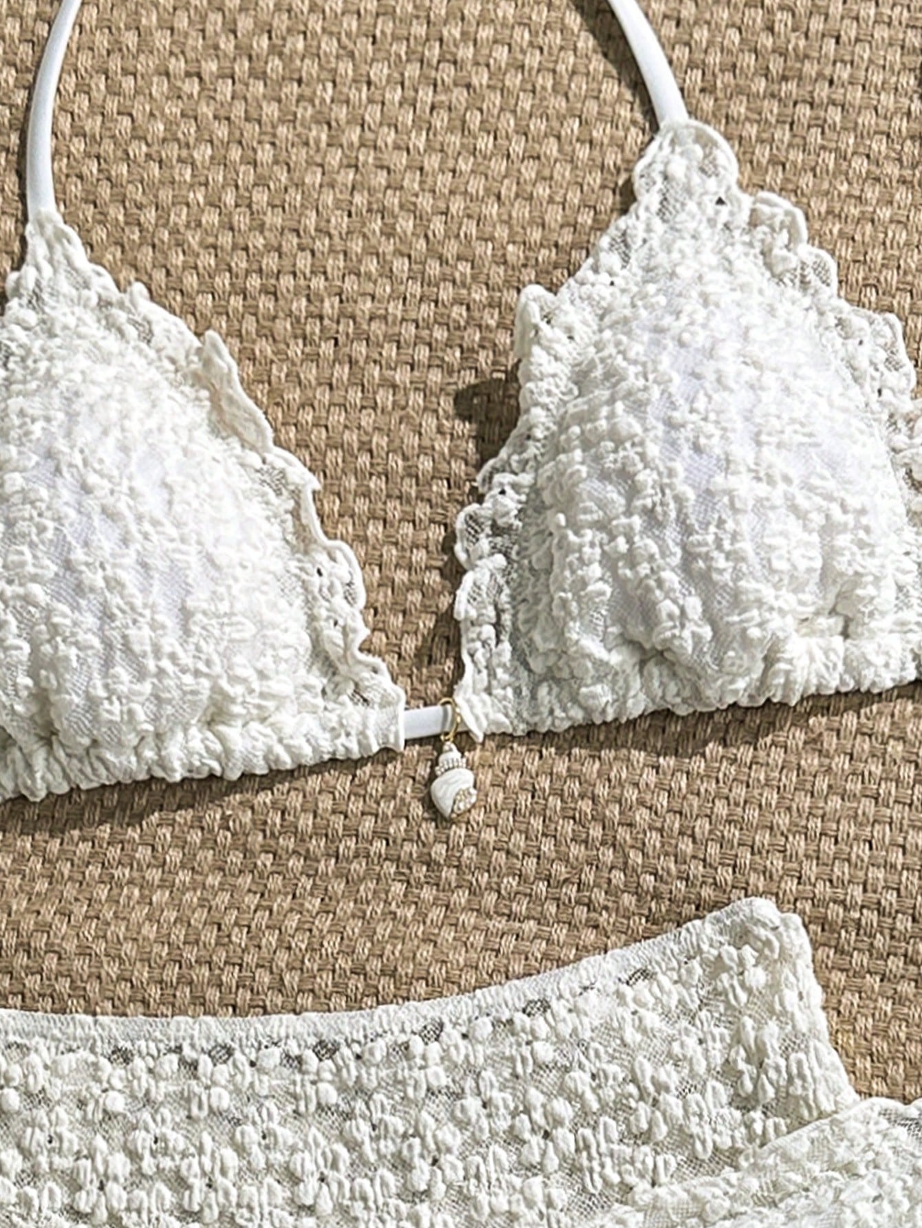 Swim Mod 3-Piece Set Pistachio Green Floral Textured Pearl Seashell
