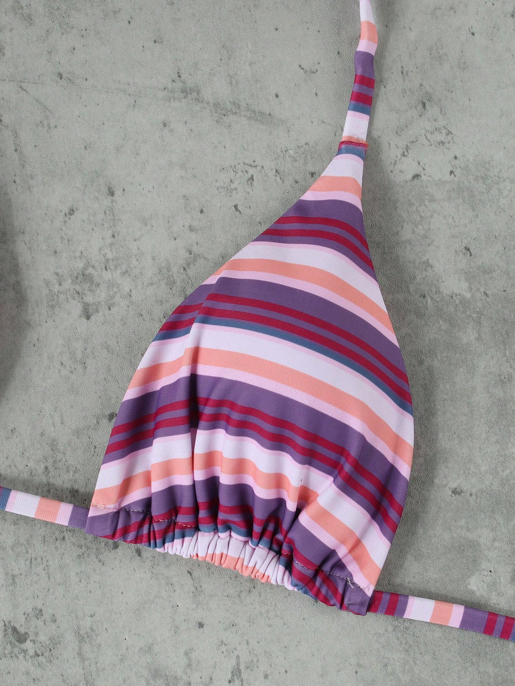 Women's Pink & Purple Striped Halter Neck Bikini 3-Piece Swimsuit,