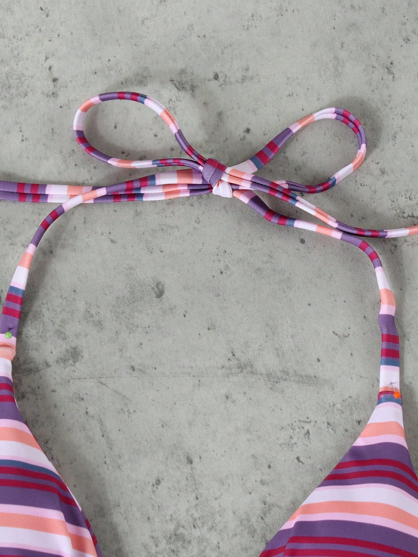 Women's Pink & Purple Striped Halter Neck Bikini 3-Piece Swimsuit,