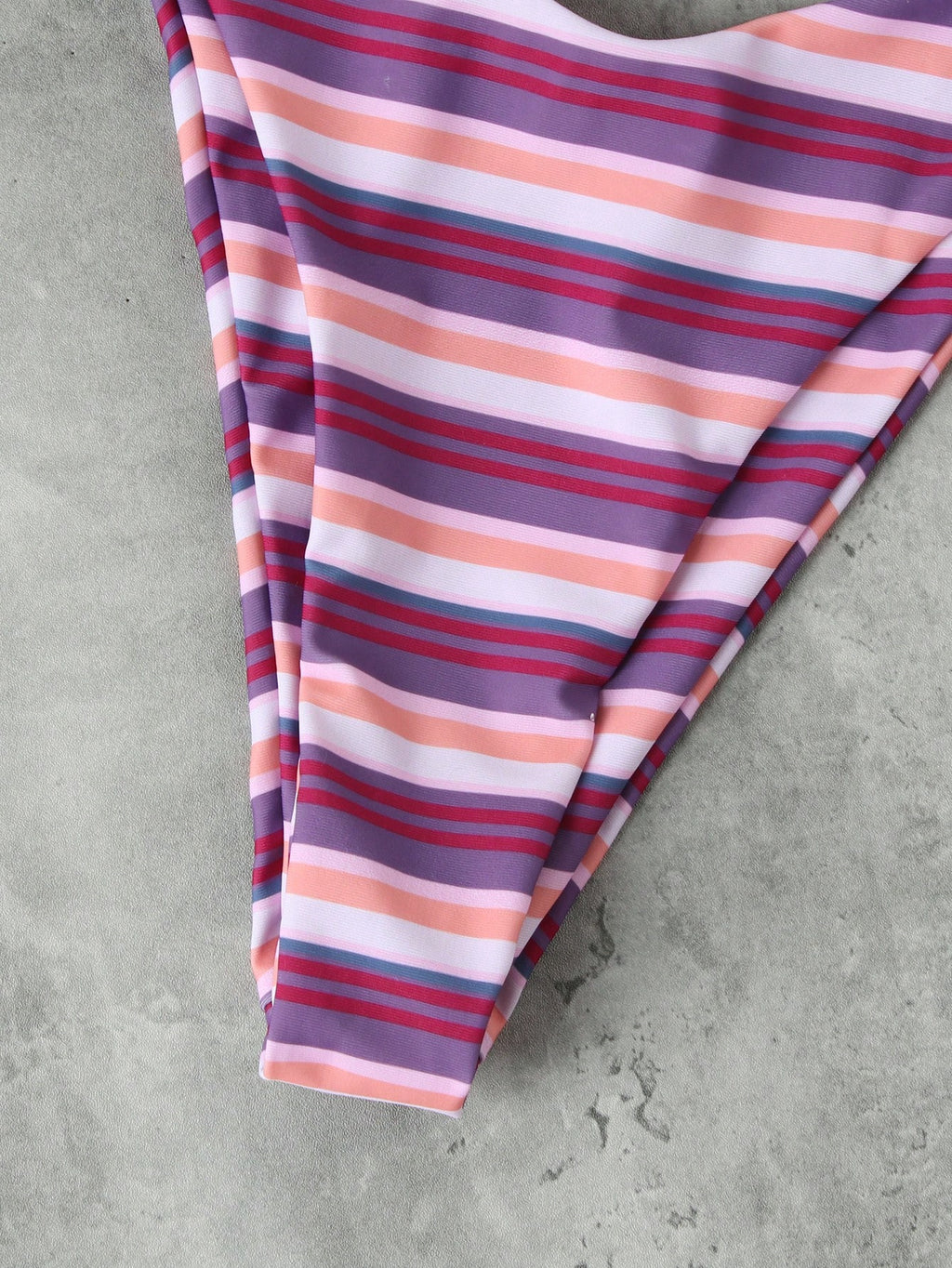 Women's Pink & Purple Striped Halter Neck Bikini 3-Piece Swimsuit,