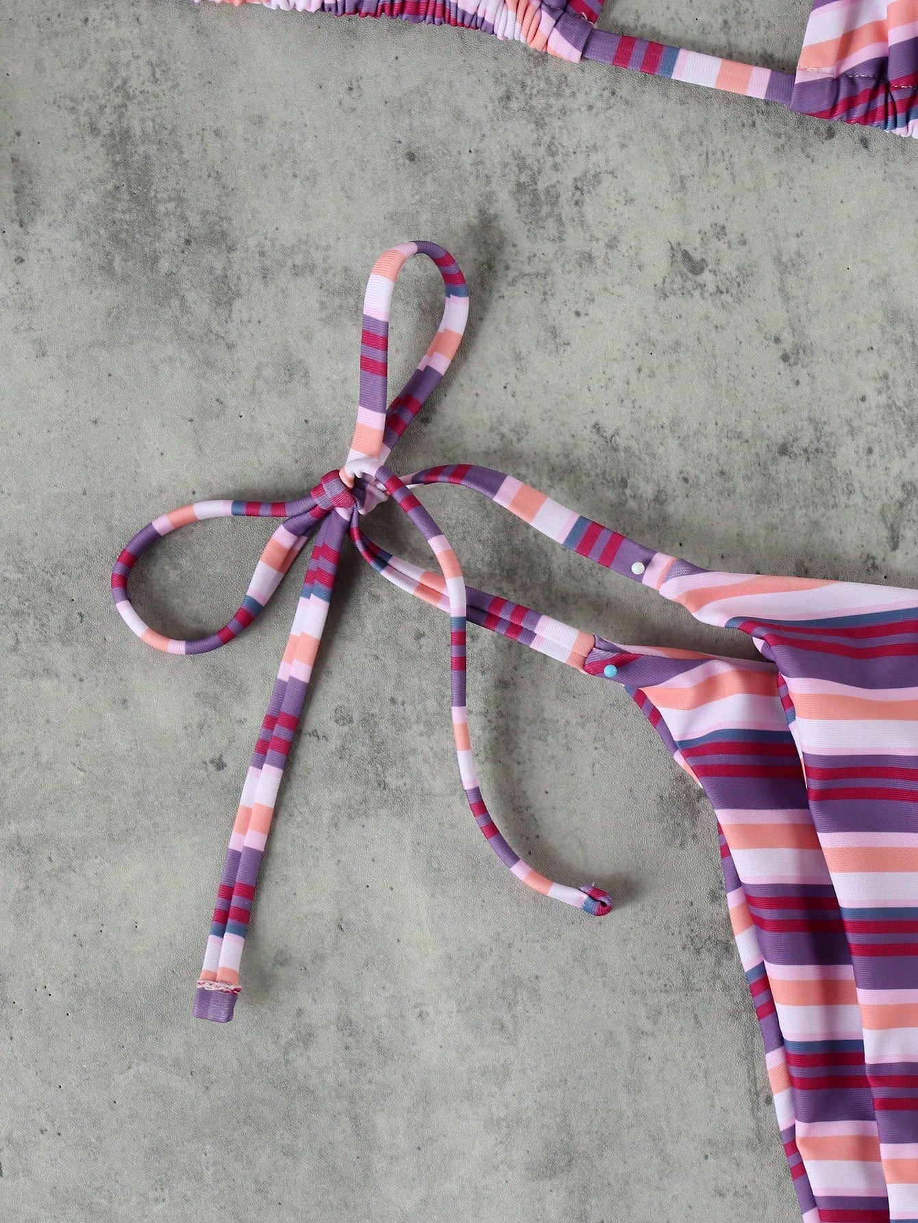 Women's Pink & Purple Striped Halter Bikini 3-Piece Swimsuit, Elegant