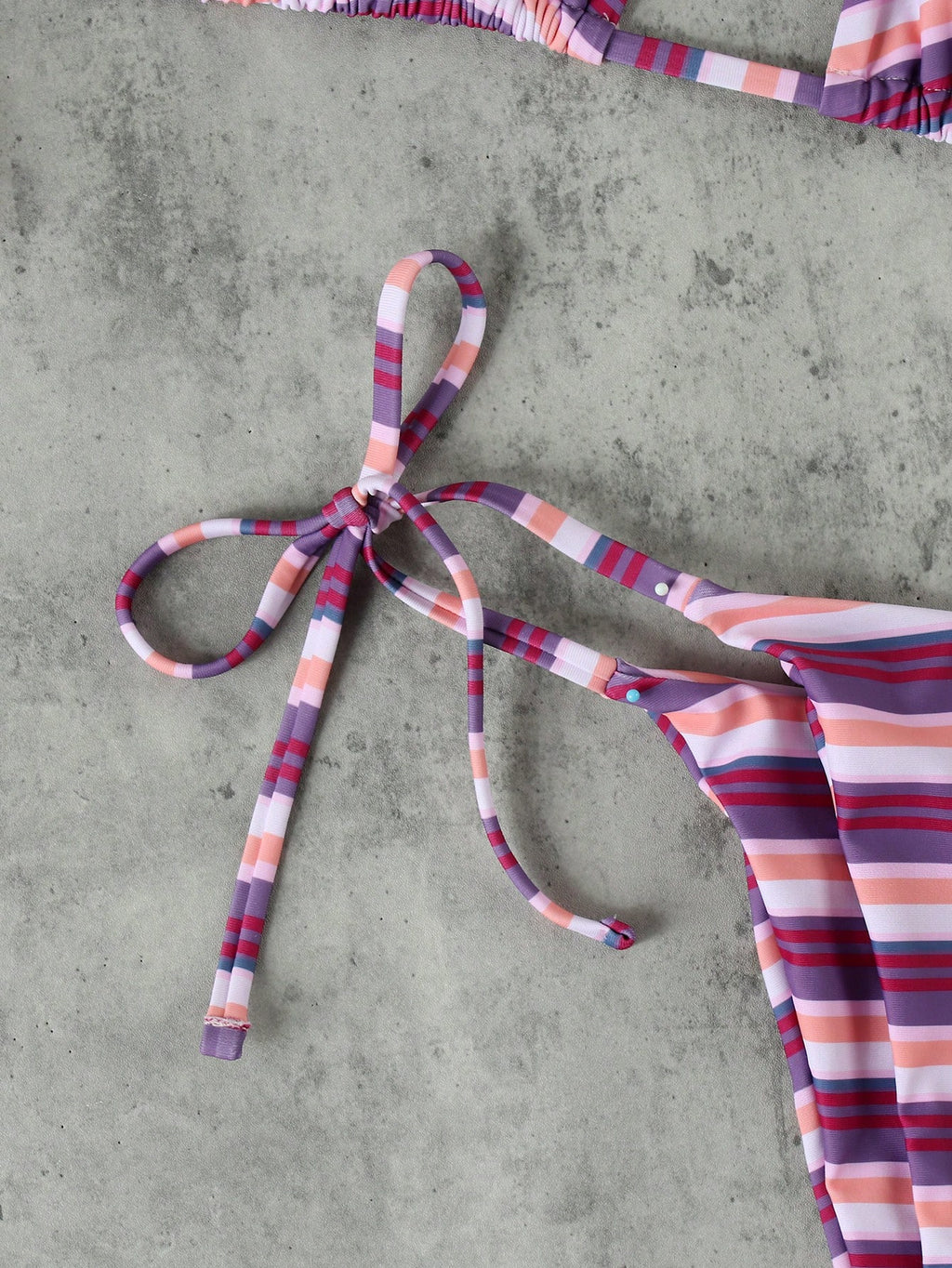 Women's Pink & Purple Striped Halter Neck Bikini 3-Piece Swimsuit,