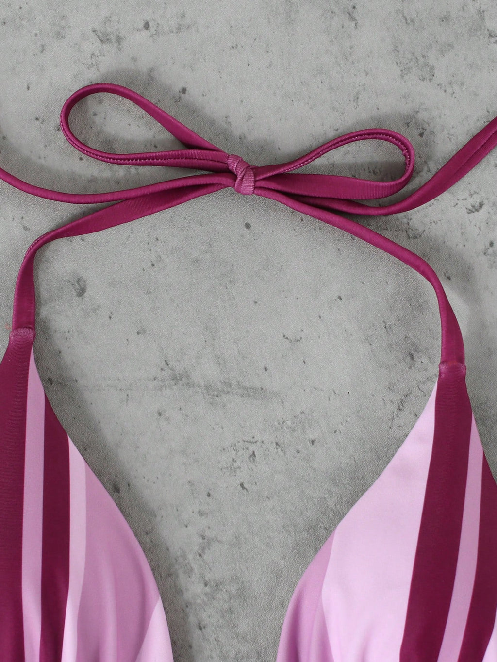 Women's Pink & Purple Striped Halter Neck Bikini 3-Piece Swimsuit,