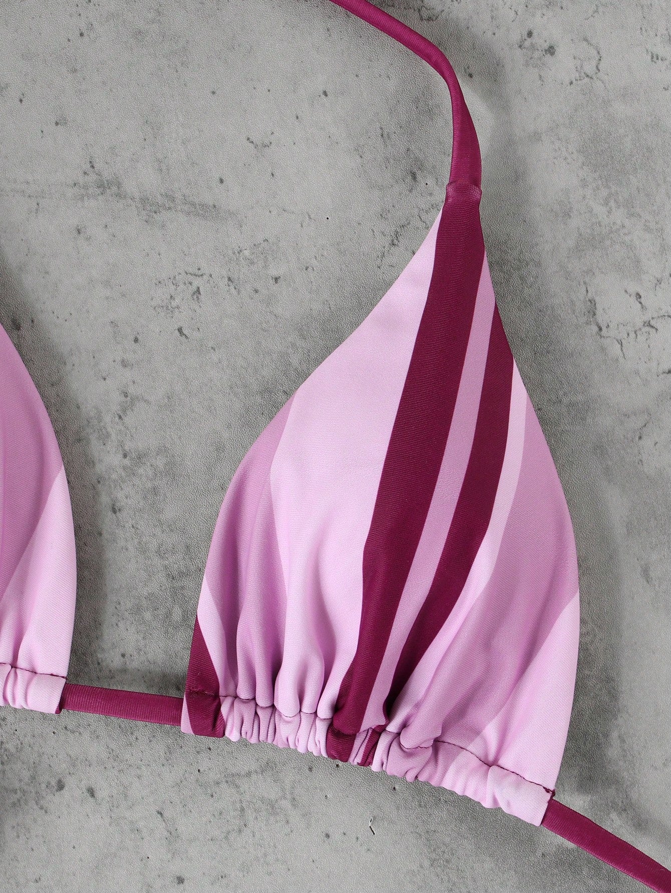Women's Pink & Purple Striped Halter Bikini 3-Piece Swimsuit, Elegant