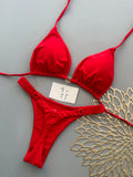 Women's Summer Beach Solid Color Halter Tie Sexy Bikini Swimwear Set Vacation Ye