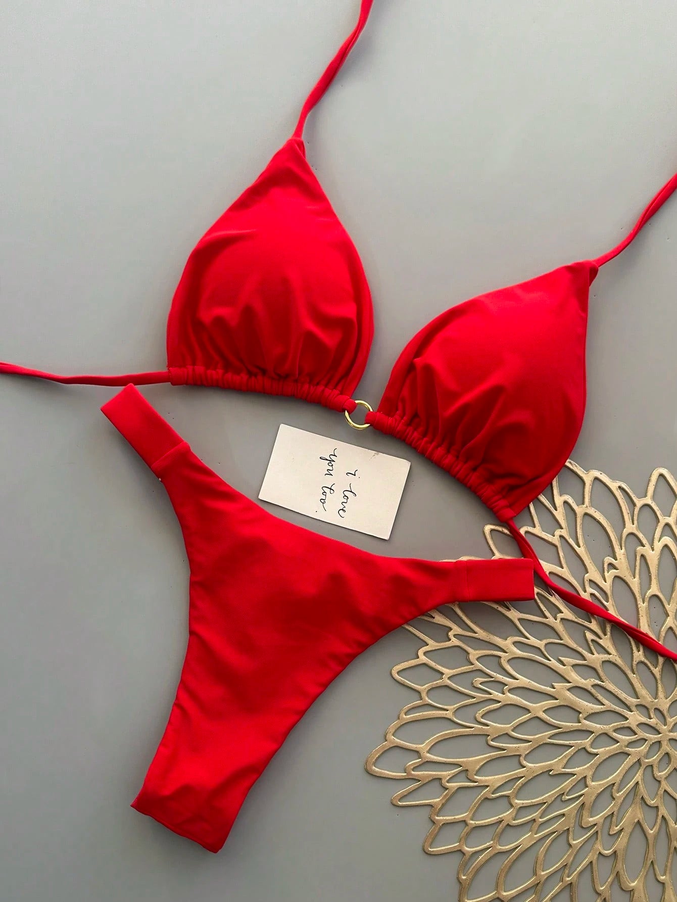 Women's Summer Beach Solid Color Halter Tie Sexy Bikini Swimwear Set Vacation Ye