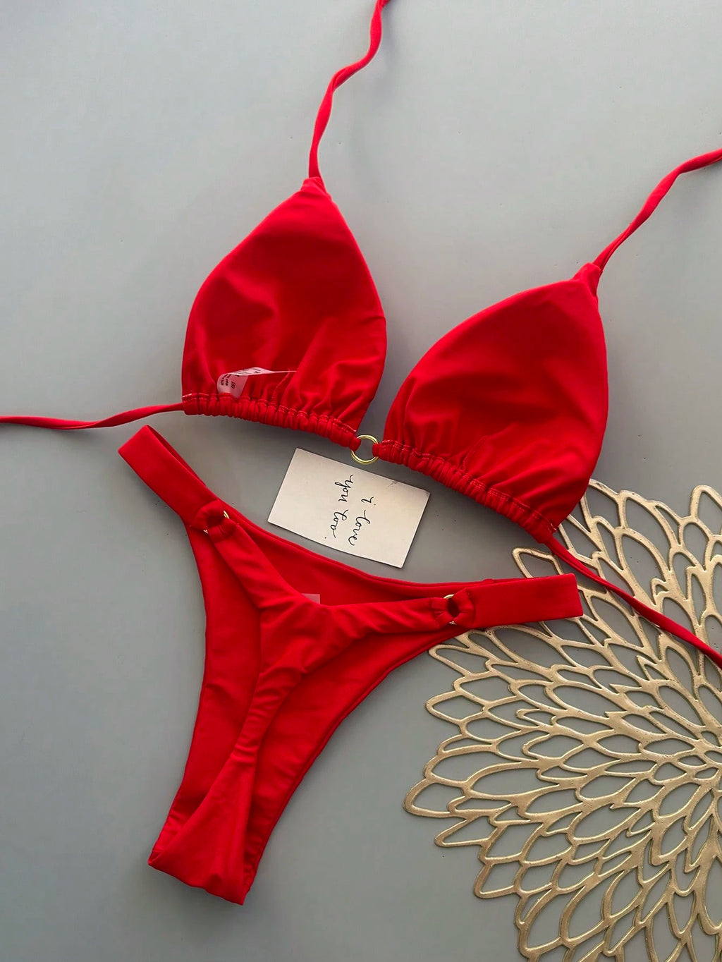 Women's Summer Beach Solid Color Halter Tie Sexy Bikini Swimwear Set Vacation Ye