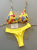 Women's Casual Spaghetti Strap Drawstring Bikini Set, Colorful Banana