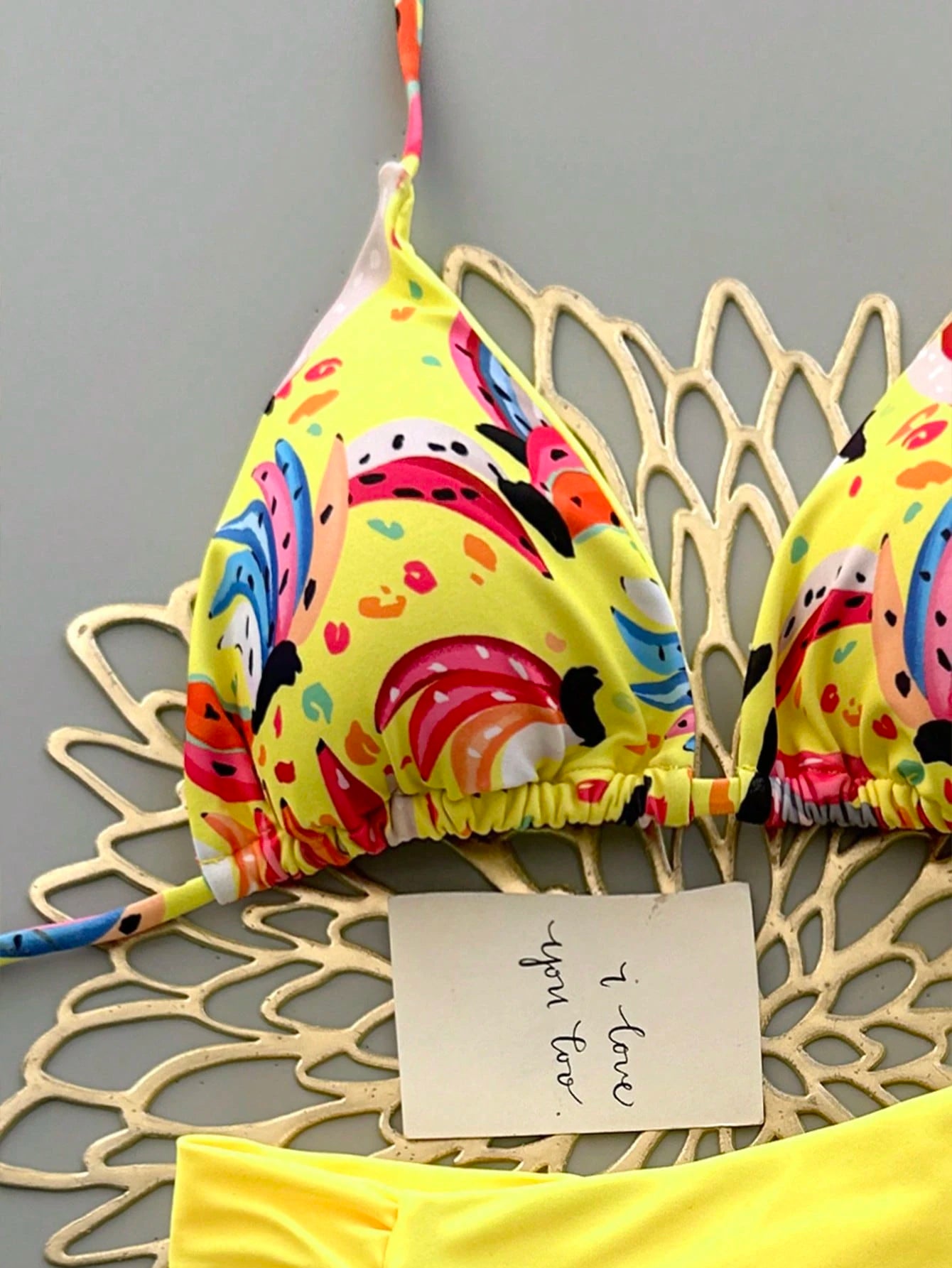 Women's Casual Spaghetti Strap Drawstring Bikini Set, Colorful Banana
