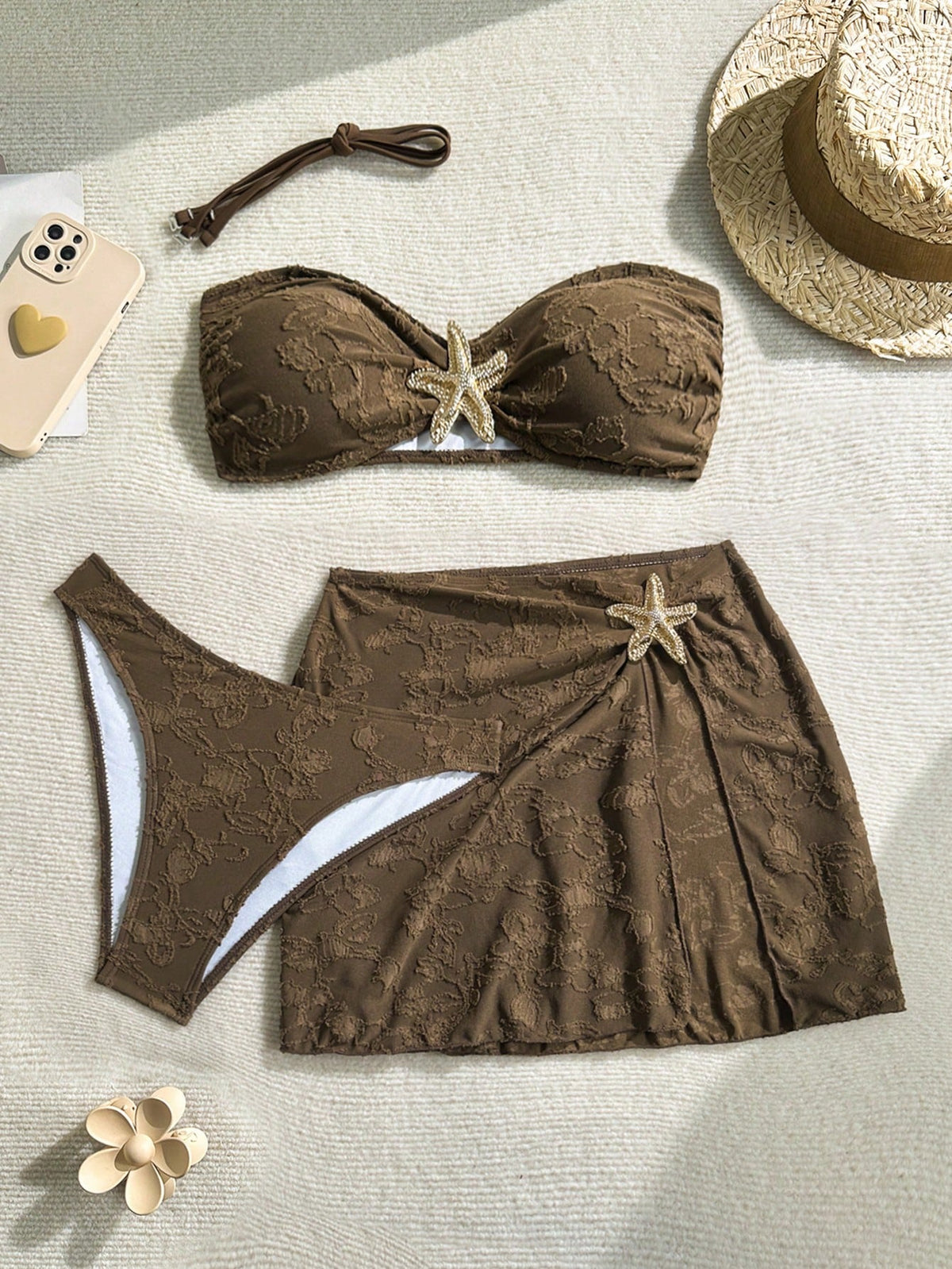 Soleia Women's Cute Dusky Blue Summer Beach Vacation Holiday 3-Piece