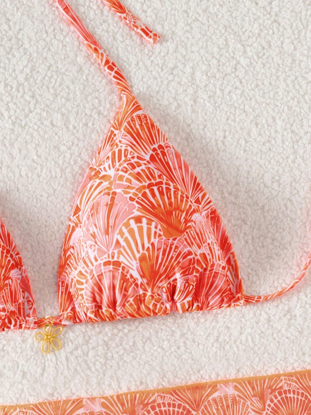 Swim Mod Off-White 3-Piece Set,Women Floral Textured Halter Triangle Bikini Top,