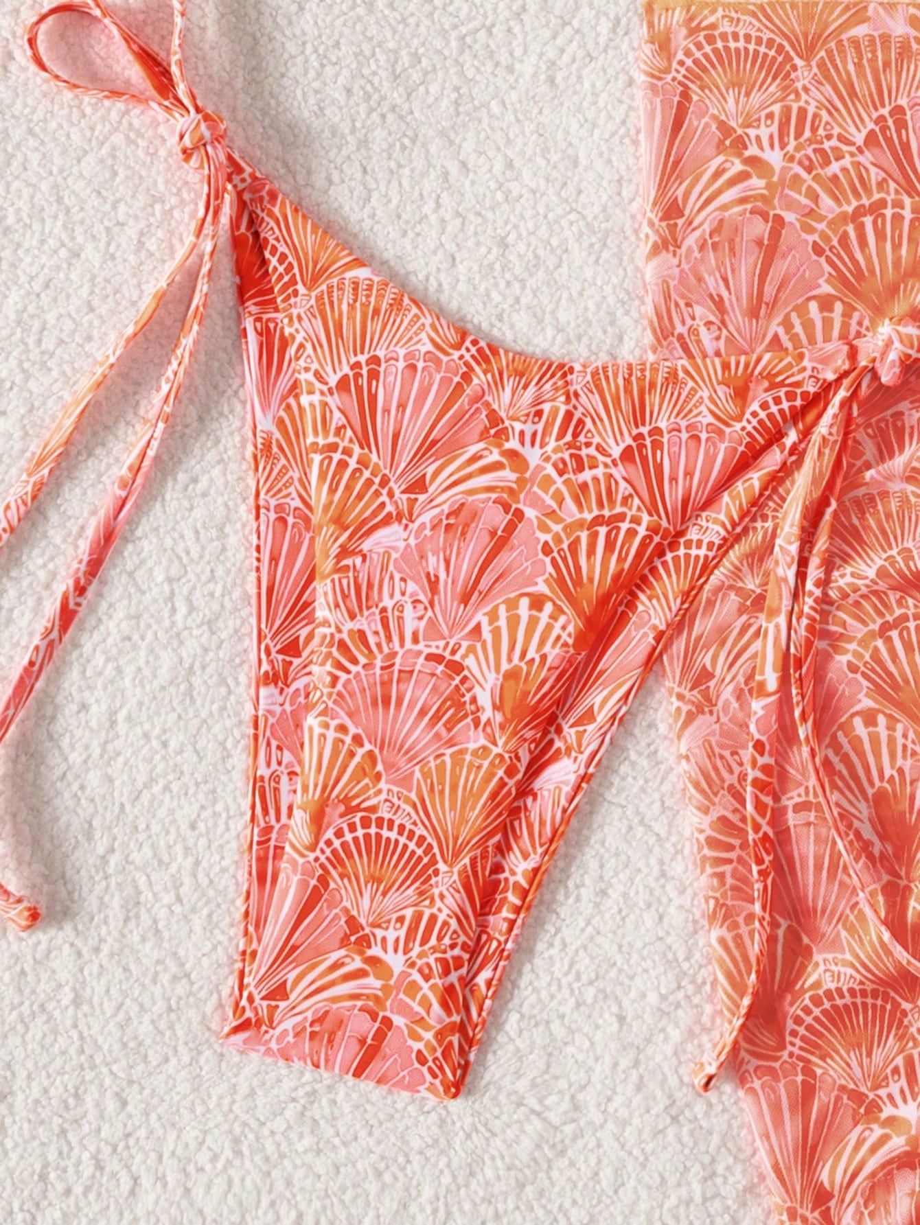 Swim Mod Off-White 3-Piece Set,Women Floral Textured Halter Triangle Bikini Top,