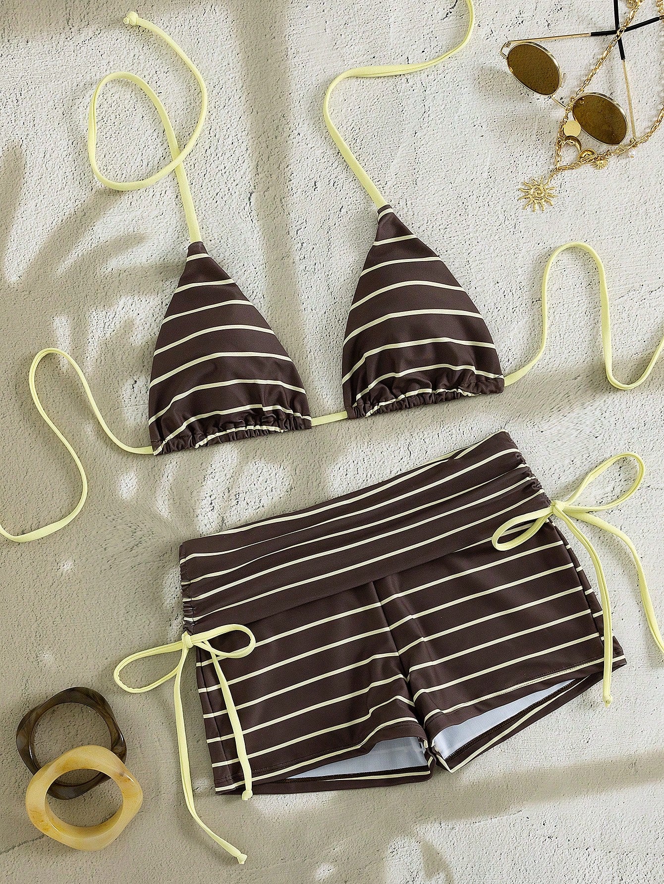 Swim Mod Women's Brown And Blue Polka Dot 2-Piece Bikini Swimwear