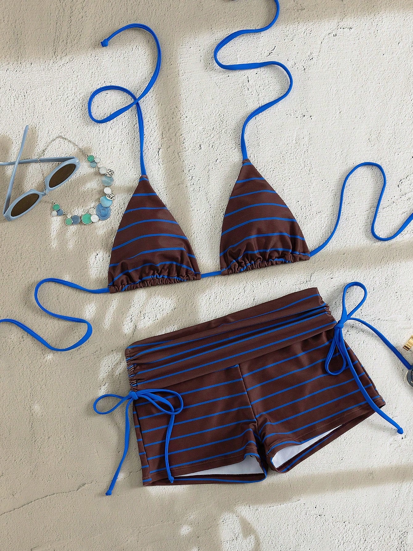 Swim Mod Women's Brown And Blue Polka Dot 2-Piece Bikini Swimwear