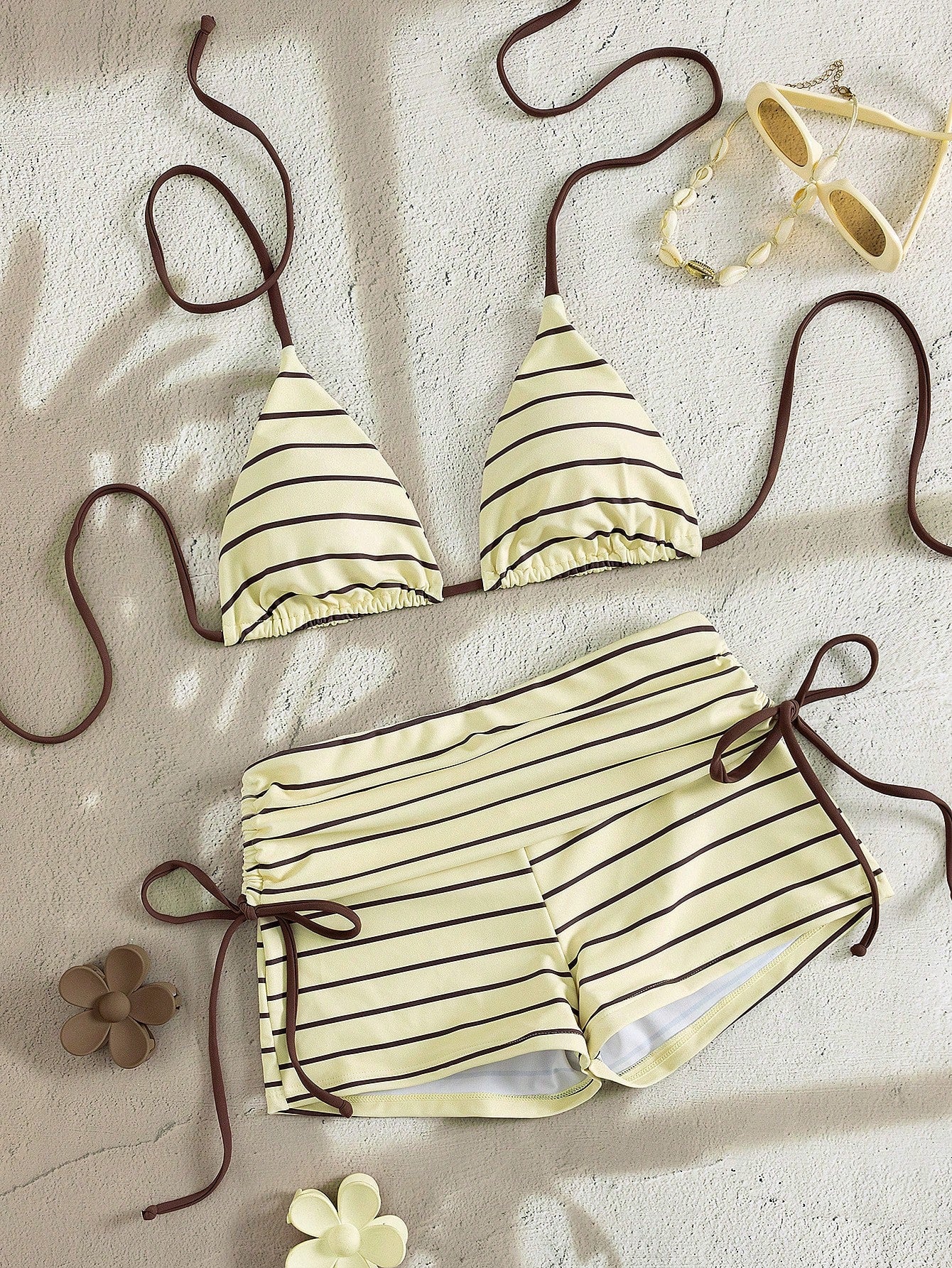 Swim Mod Women's Brown And Blue Polka Dot 2-Piece Bikini Swimwear