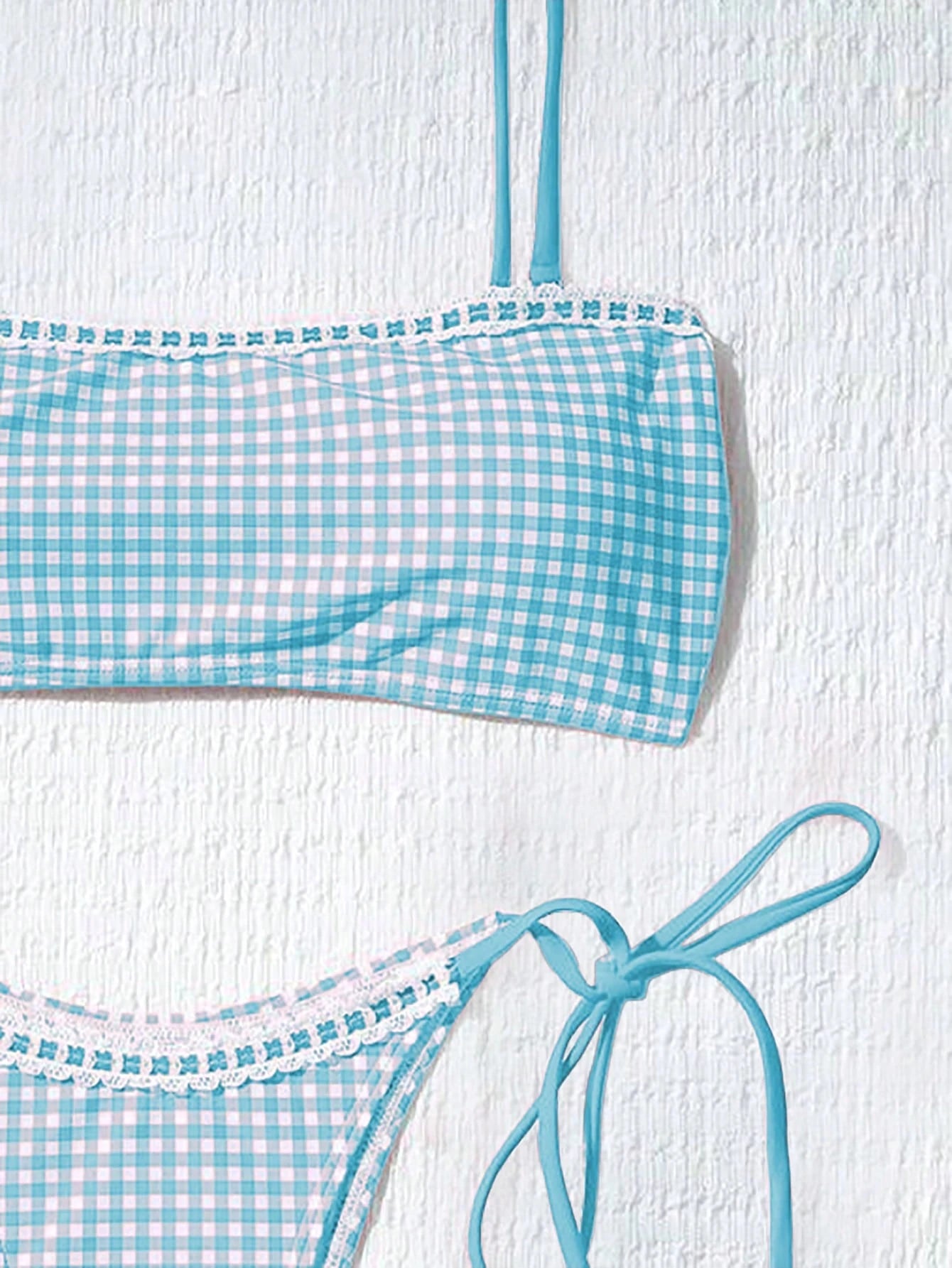 Women's Cute Plaid Print Bow Tie Ruffle Backless Bikini Set, Suitable For Summer Beach, Easter, St. Patrick's - image 20