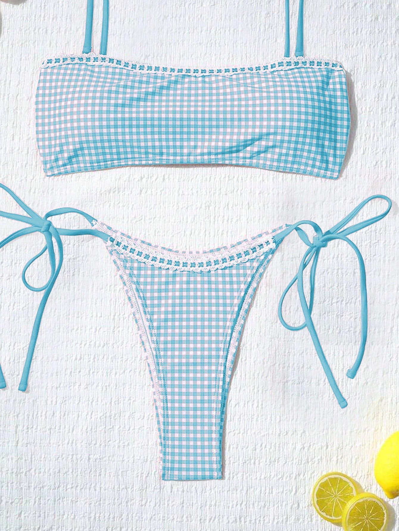 Women's Cute Plaid Print Bow Tie Ruffle Backless Bikini Set, Suitable For Summer Beach, Easter, St. Patrick's - image 19