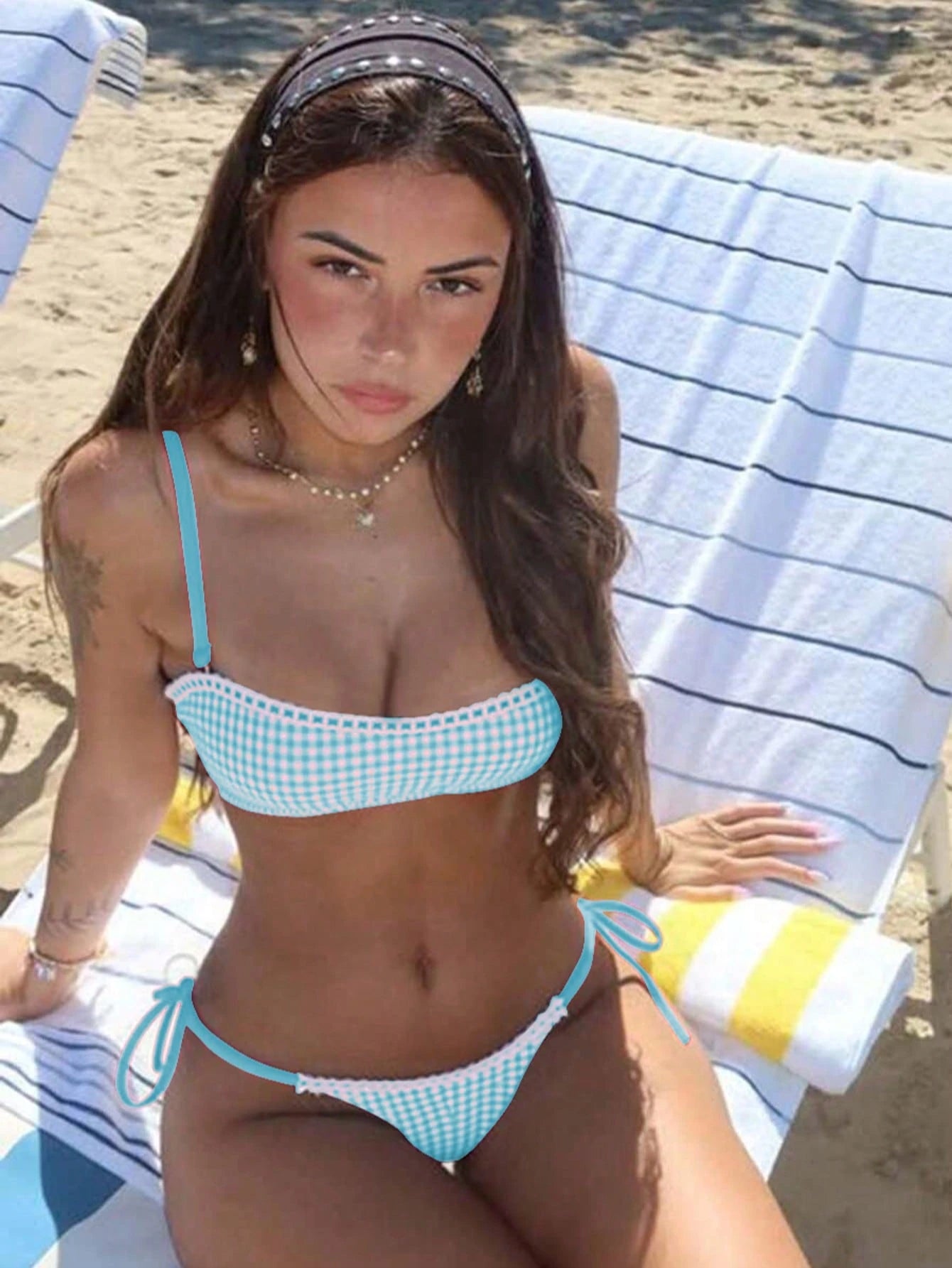 Women's Cute Plaid Print Bow Tie Ruffle Backless Bikini Set, Suitable For Summer Beach, Easter, St. Patrick's - image 15