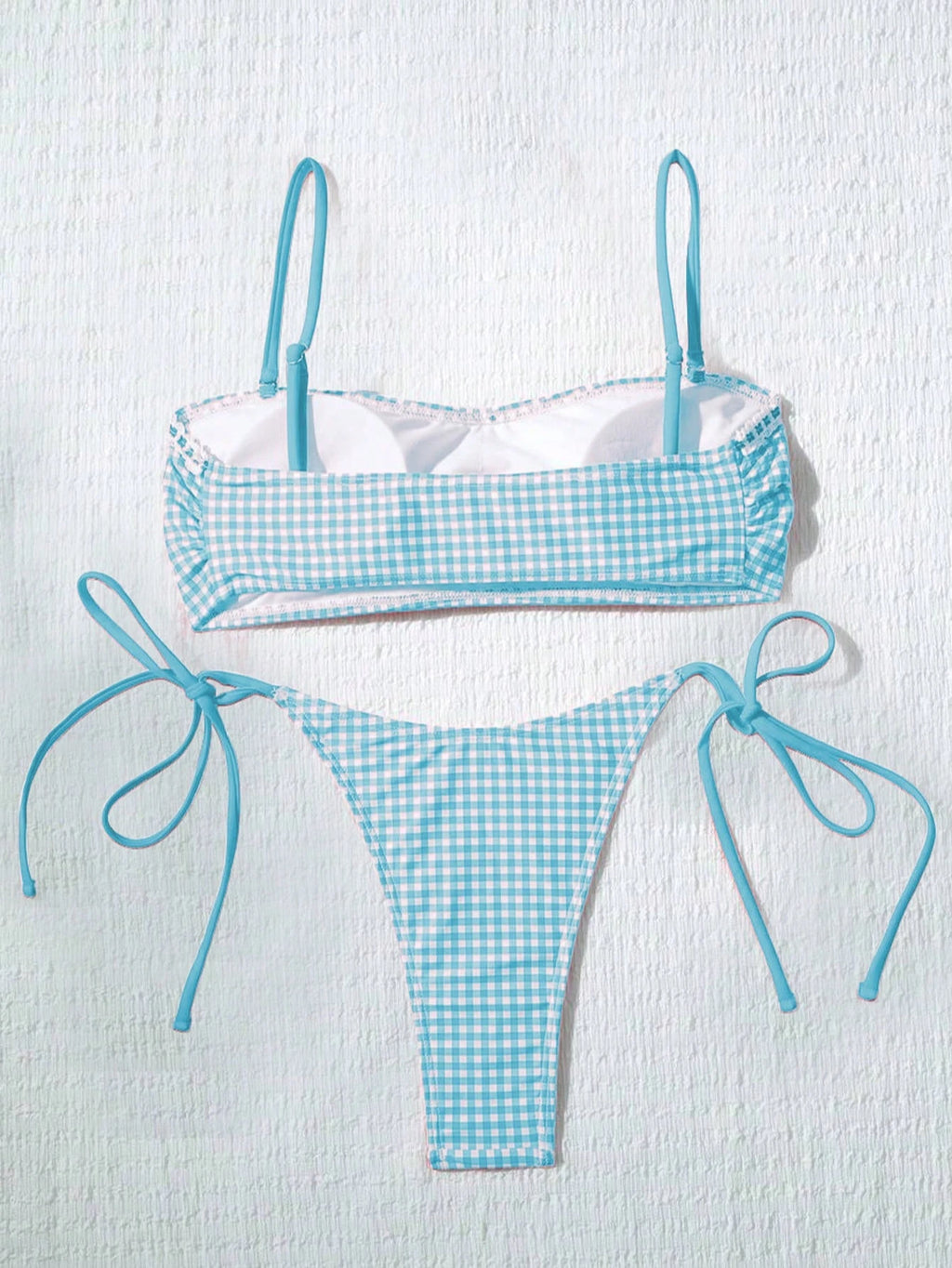 Women's Cute Plaid Print Bow Tie Ruffle Backless Bikini Set, Suitable For Summer Beach, Easter, St. Patrick's - image 17