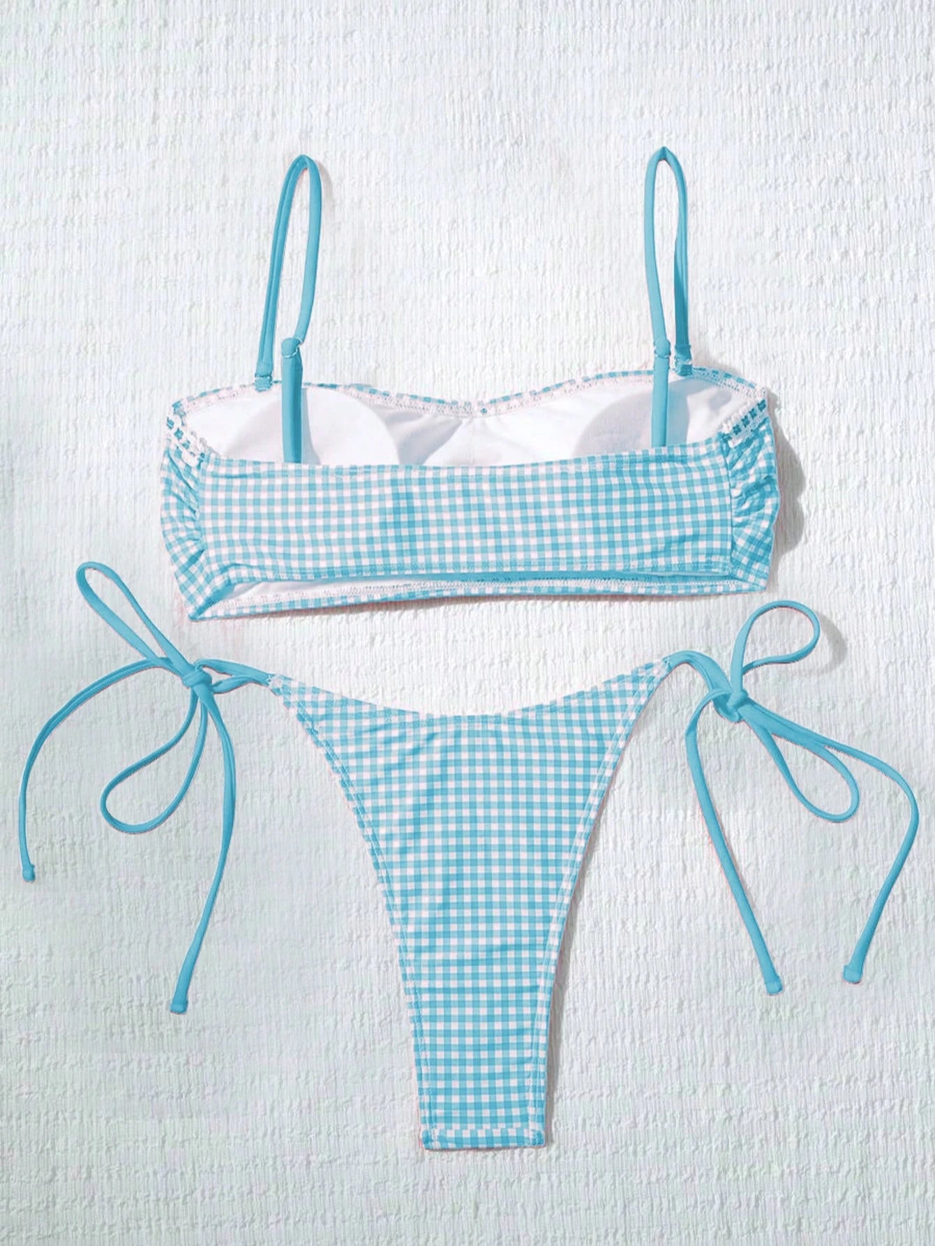 Women's Cute Plaid Print Bow Tie Ruffle Backless Bikini Set, Suitable For Summer Beach, Easter, St. Patrick's - image 17