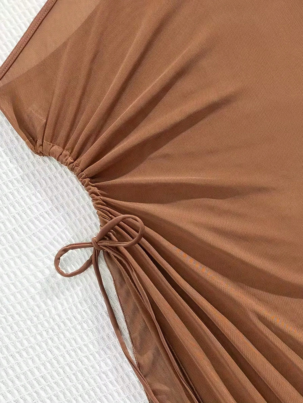 2026 New 3pcs Brown Swimwear Set For Women, Spaghetti Strap Bikini With Mesh Cov