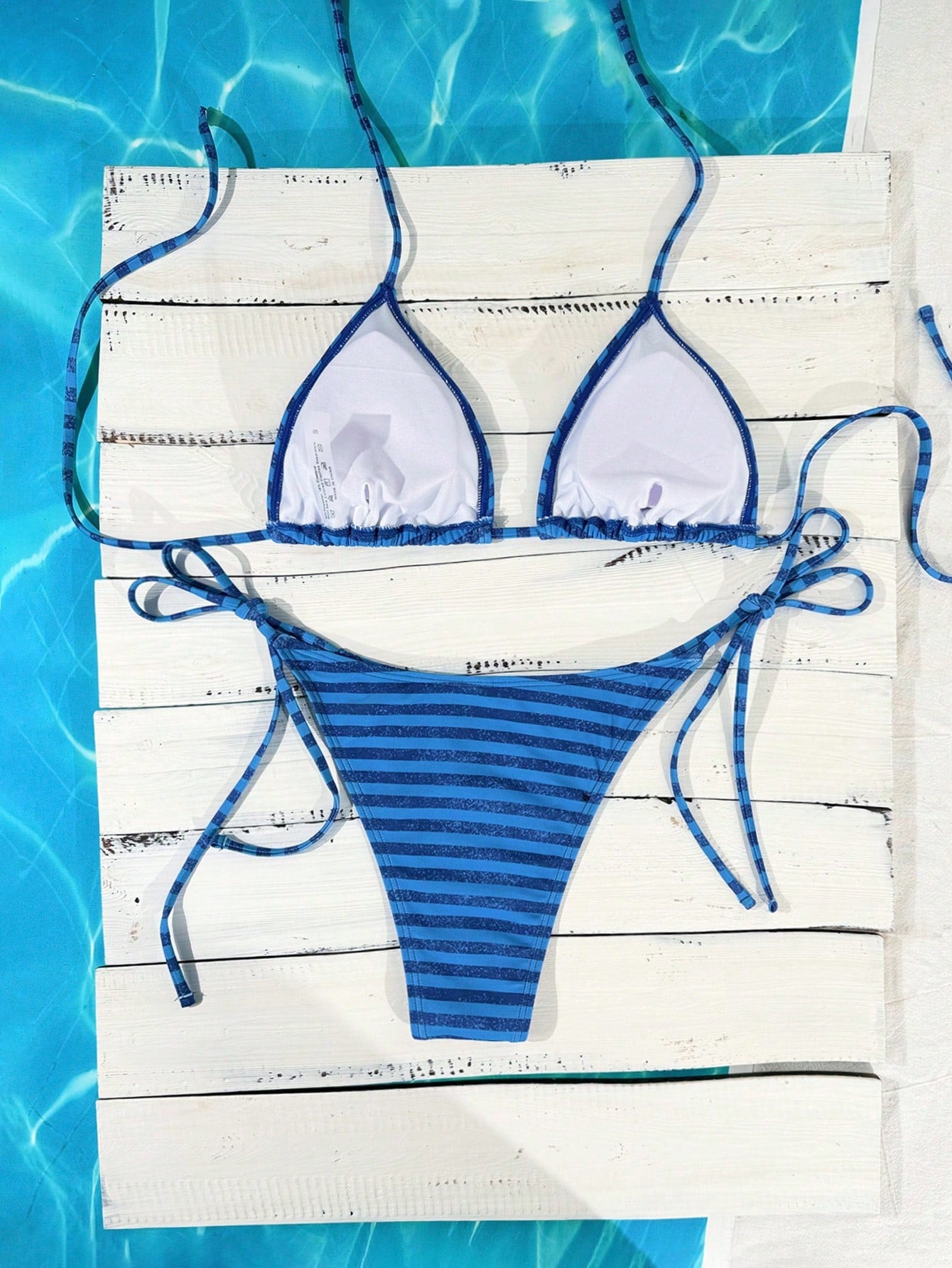 Swim Vcay Women's Blue Floral Halter Neck Tie Side Bikini Set,2 Pieces Summer Ca