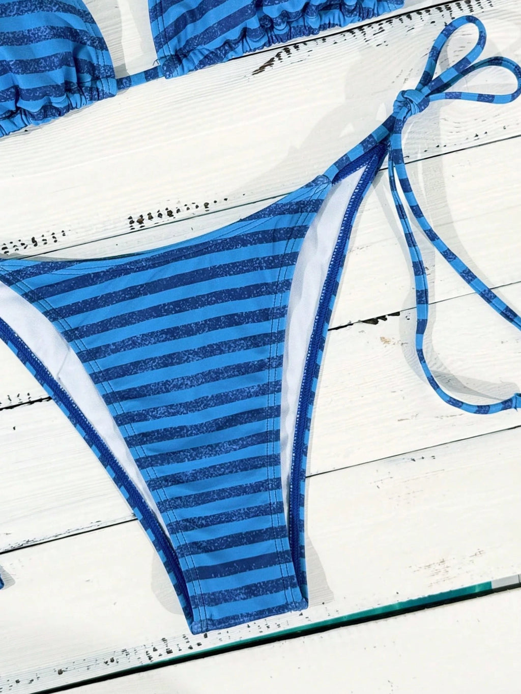 Swim Vcay Women's Blue Floral Halter Neck Tie Side Bikini Set,2 Pieces Summer Ca