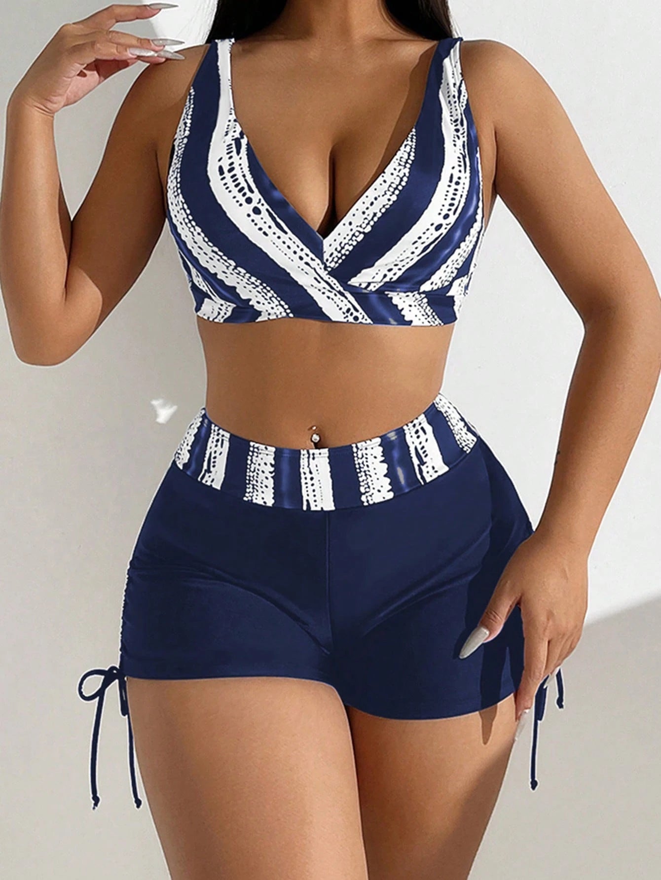 Swim Summer Beach Women's Mature Charm Striped Bikini Set