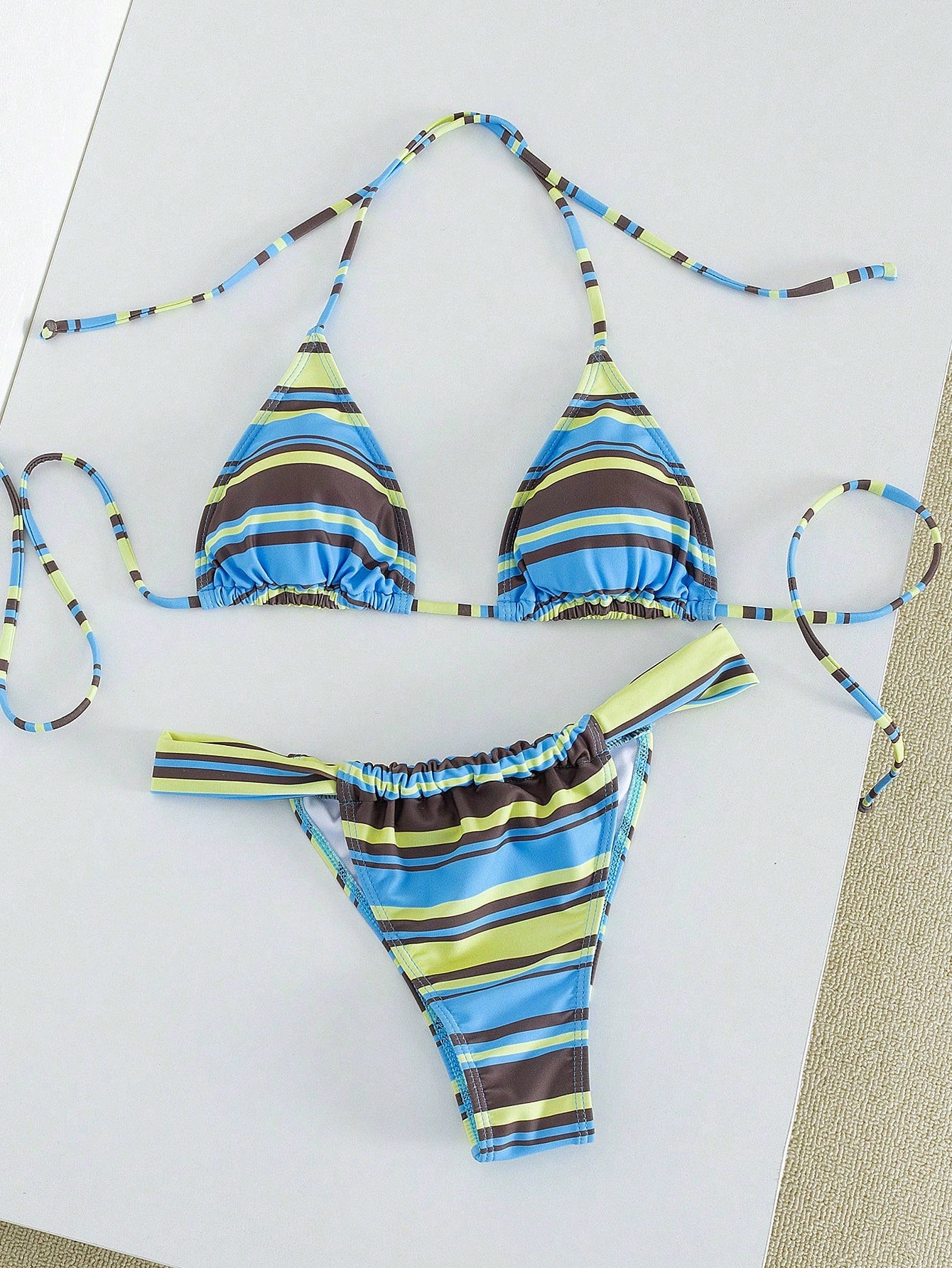 Women's Striped Print Halter Tie 2-Piece Swimwear, Sexy Fashion Minimalist Girly