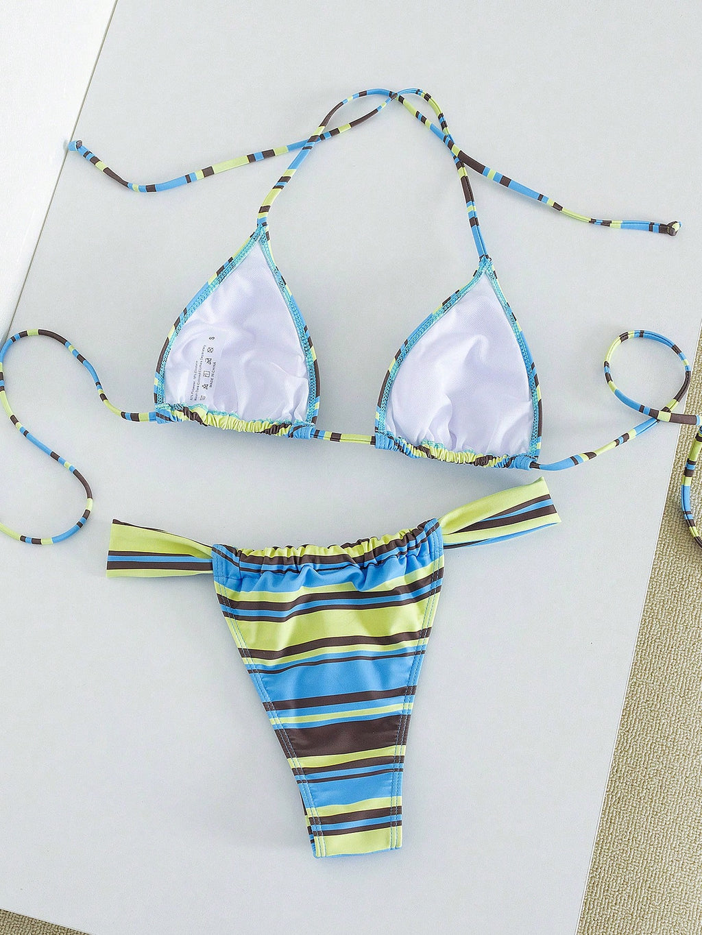 Women's Striped Print Halter Tie 2-Piece Swimwear, Sexy Fashion Minimalist Girly