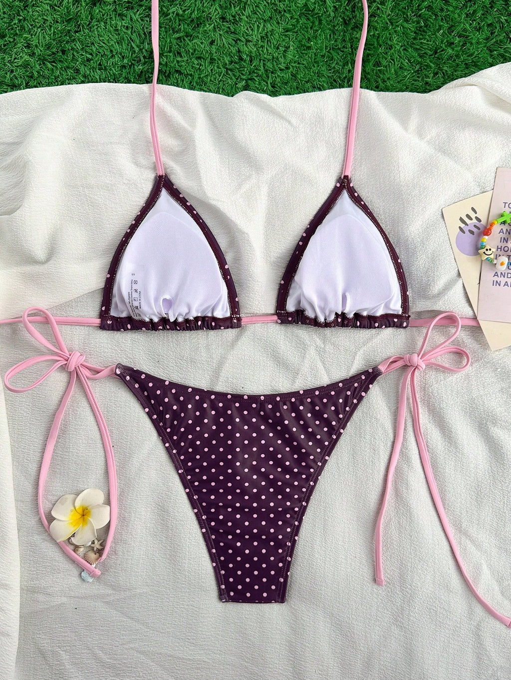 Swim Mod Women Red And Black Polka Dot Bikini Set,Halter Neck