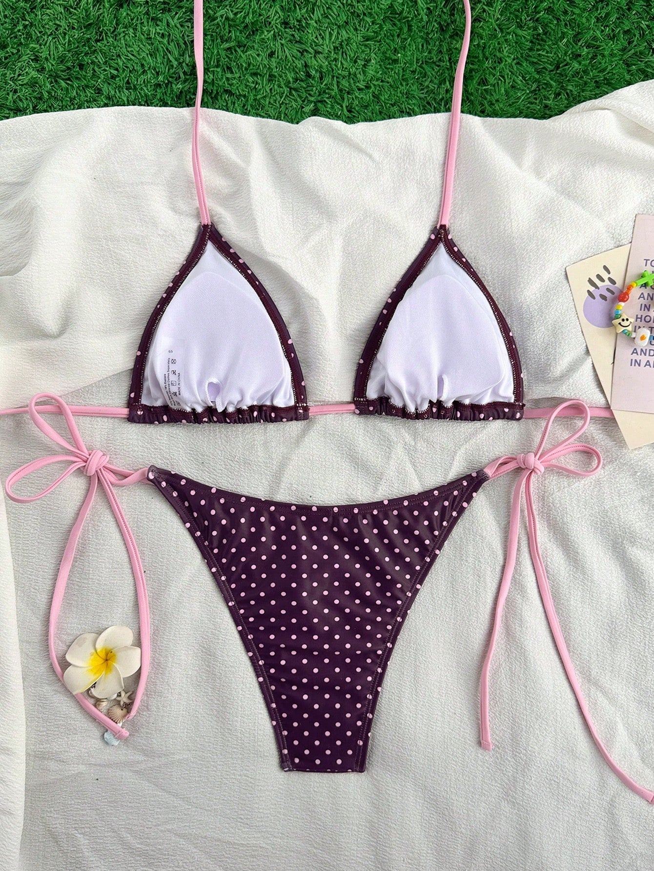 Swim Mod Women Red And Black Polka Dot Bikini Set,Halter Neck
