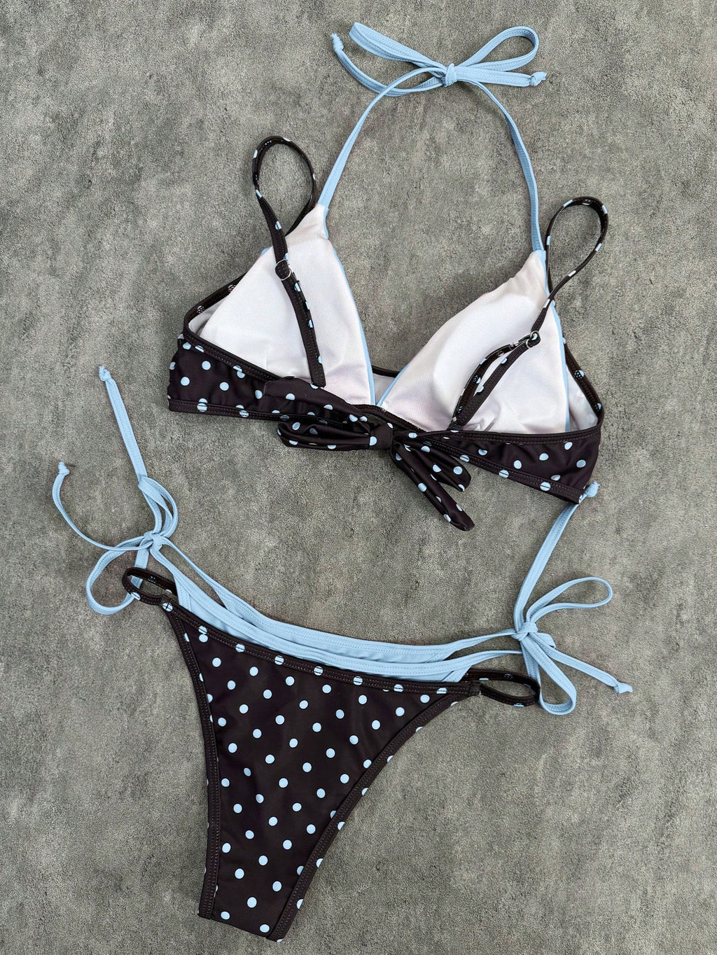 2026 Women's Swimwear Set, Polka Dot Contrast Color Halter Sexy Backless Bikini