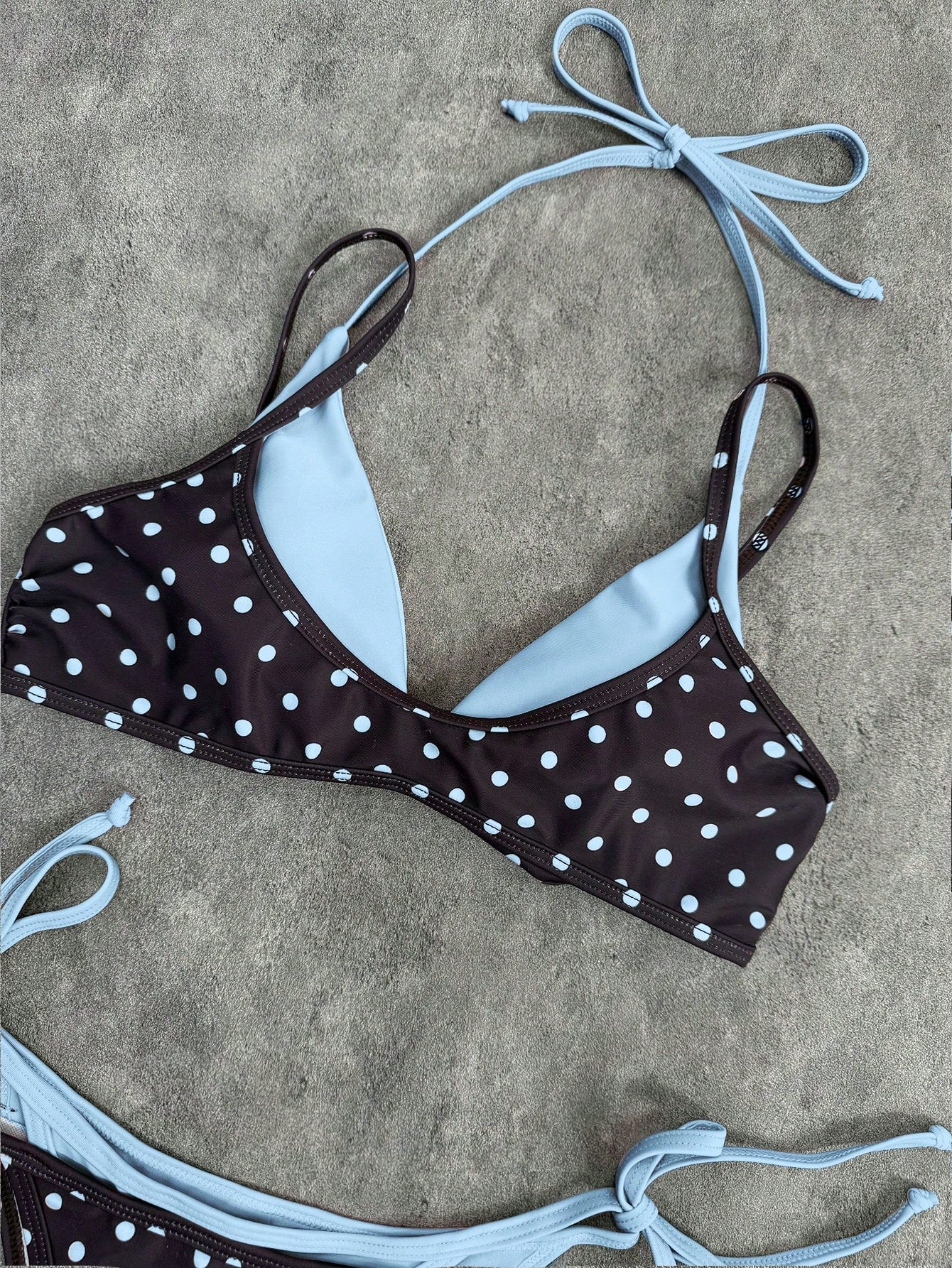 2026 Women's Swimwear Set, Polka Dot Contrast Color Halter Sexy Backless Bikini