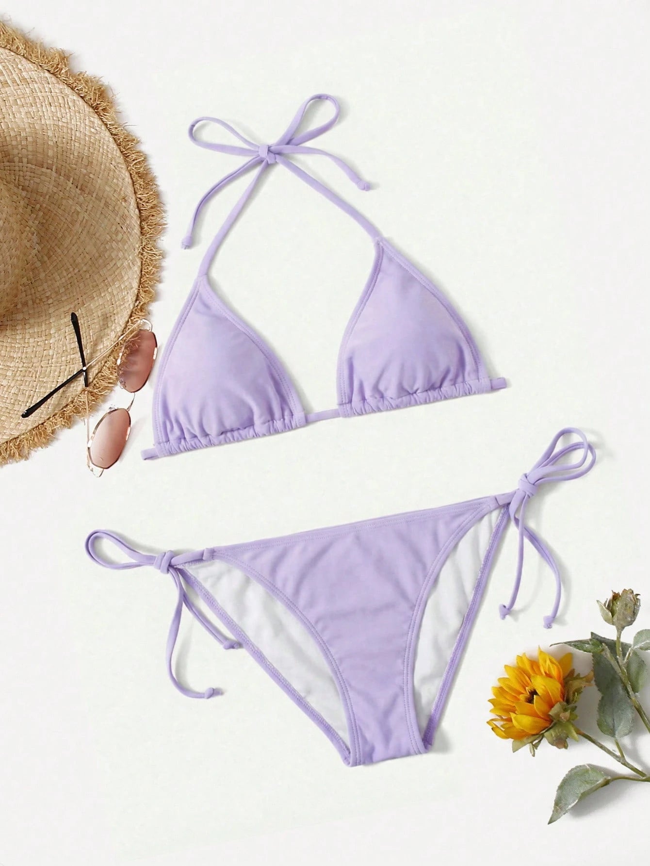 Swim Basics Summer Beach Mono Bikini Set Halter Triangle Bra & Tie