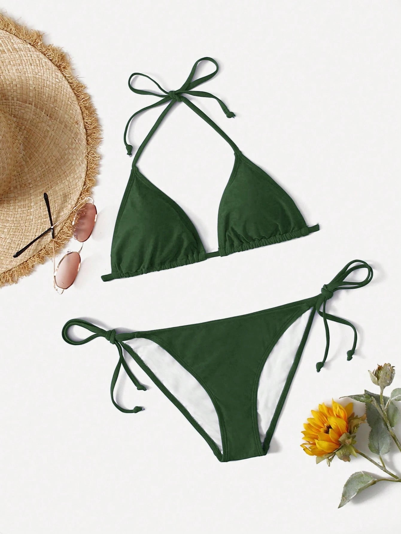 Swim Basics Summer Beach Mono Bikini Set Halter Triangle Bra & Tie