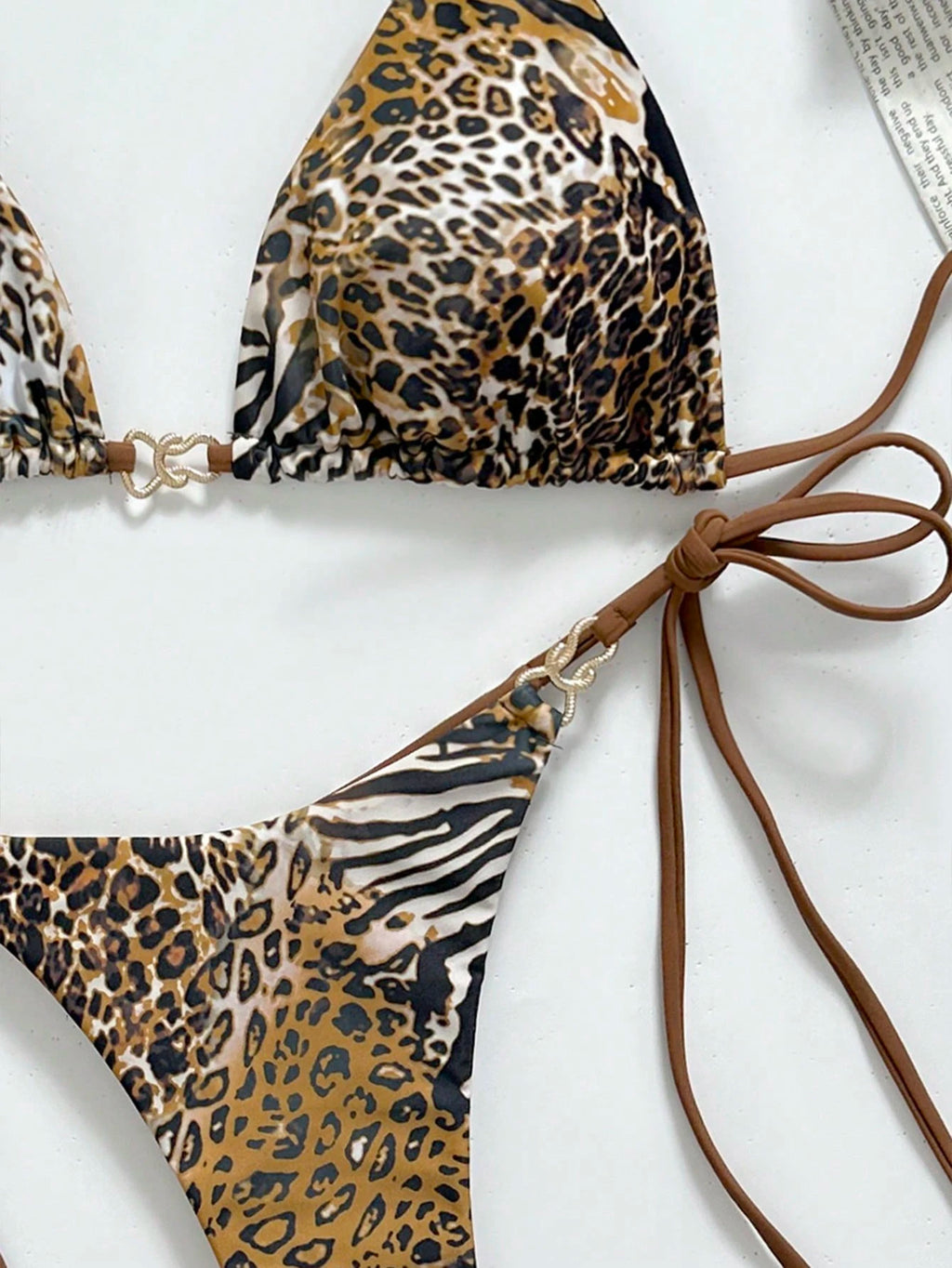 Swim Mod Spring/Summer Digital Print Triangle Wireless Bra Top And Side Tie Biki
