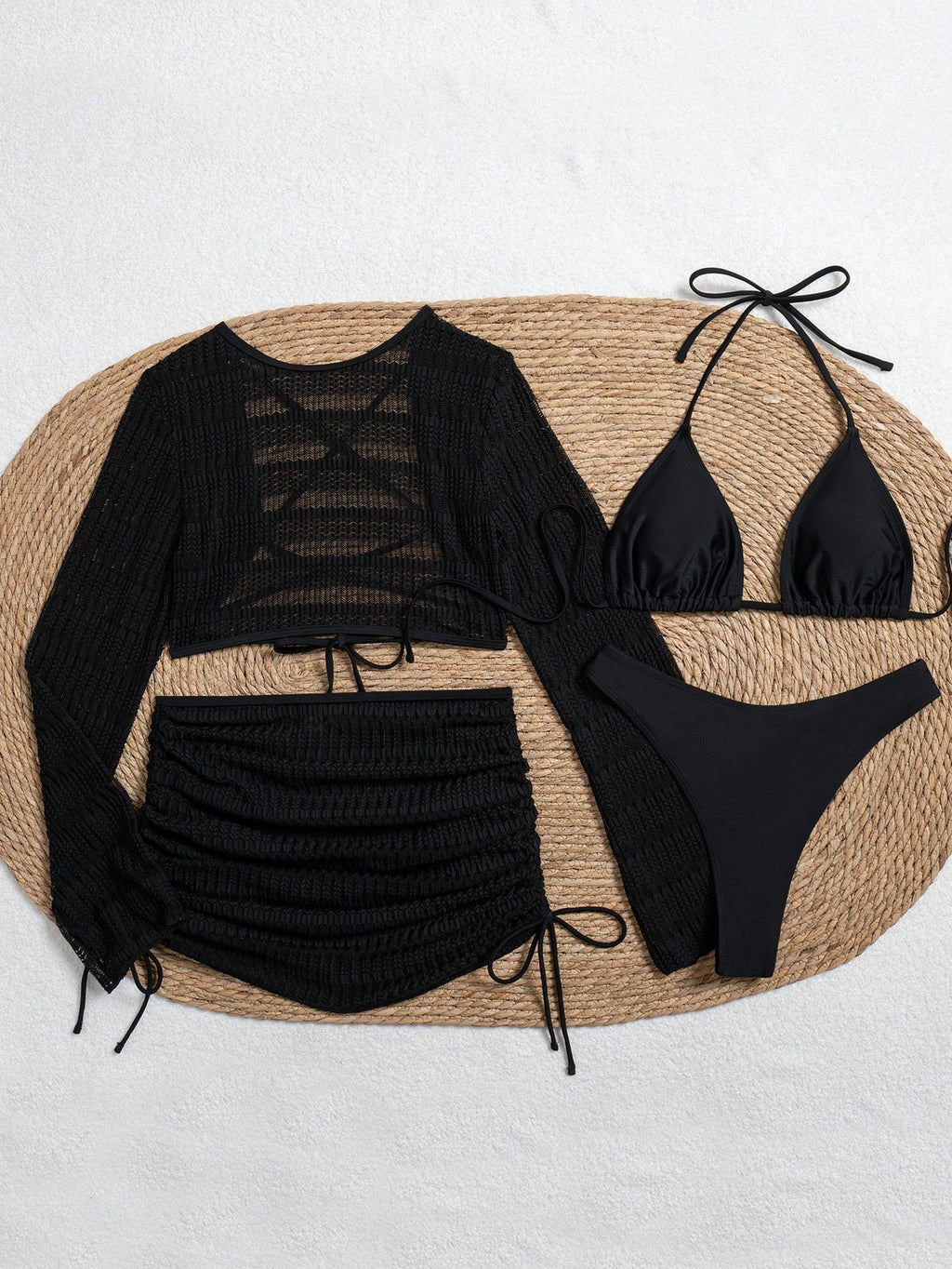 Swim Women's Summer Beach Solid Color Halter Tie Sexy Bikini Set With