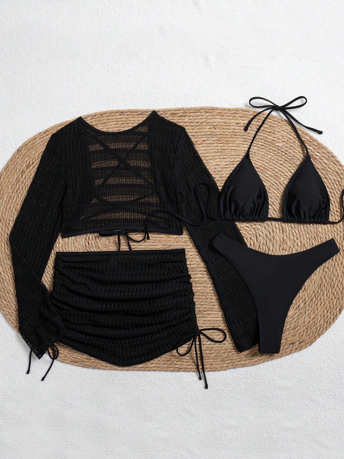 Swim Women's Summer Beach Solid Color Halter Tie Sexy Bikini Set With