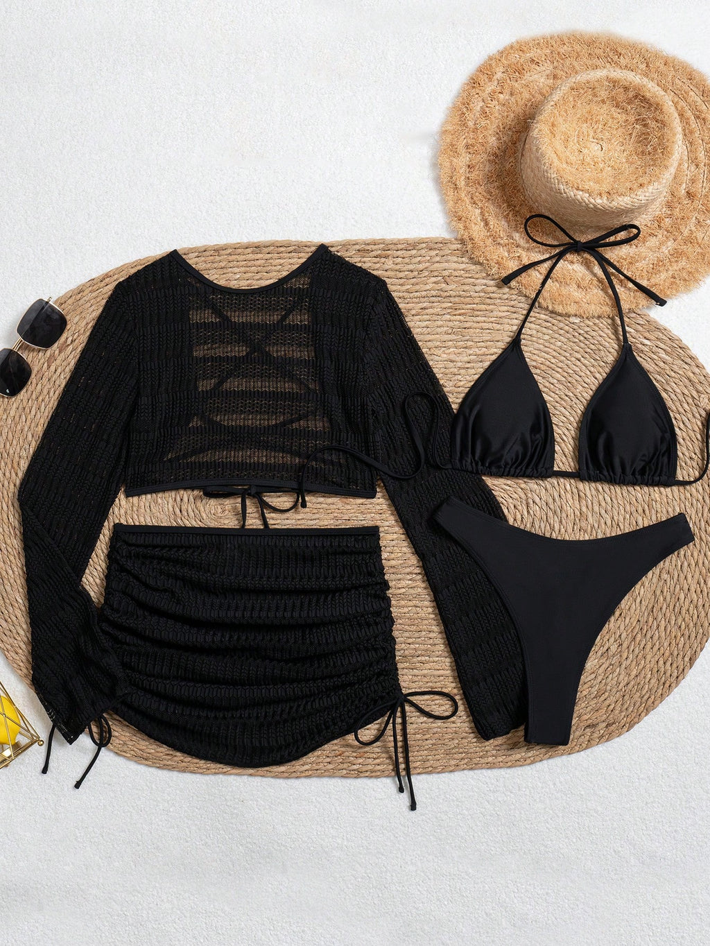 Swim Women's Summer Beach Solid Color Halter Tie Sexy Bikini Set With