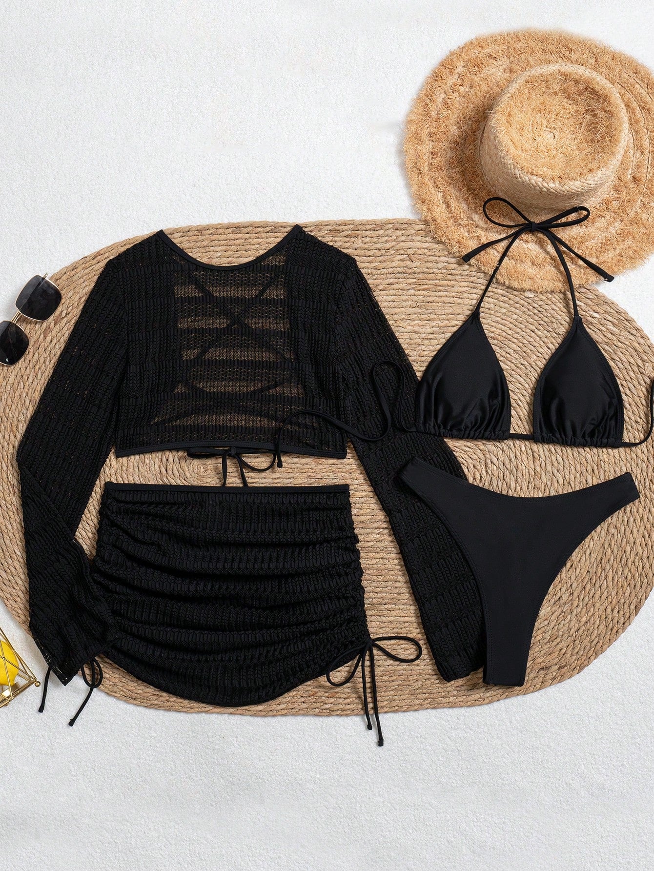 Swim Women's Summer Beach Solid Color Halter Tie Sexy Bikini Set With