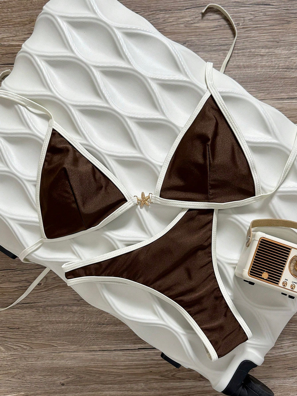 Swim Vcay Spring/Summer Solid Color Triangle Wireless Halter Backless