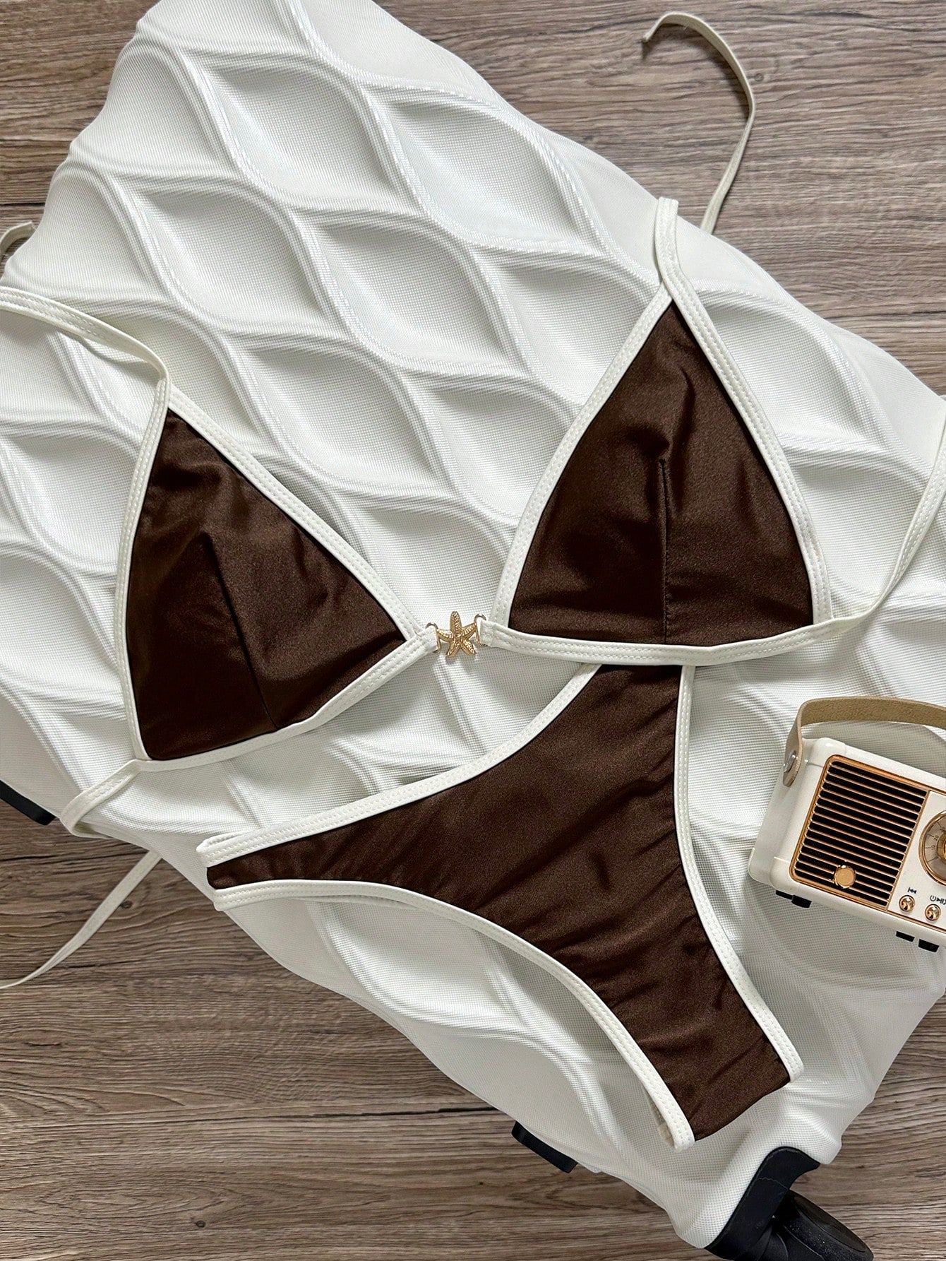 Swim Vcay Spring/Summer Solid Color Triangle Wireless Halter Backless